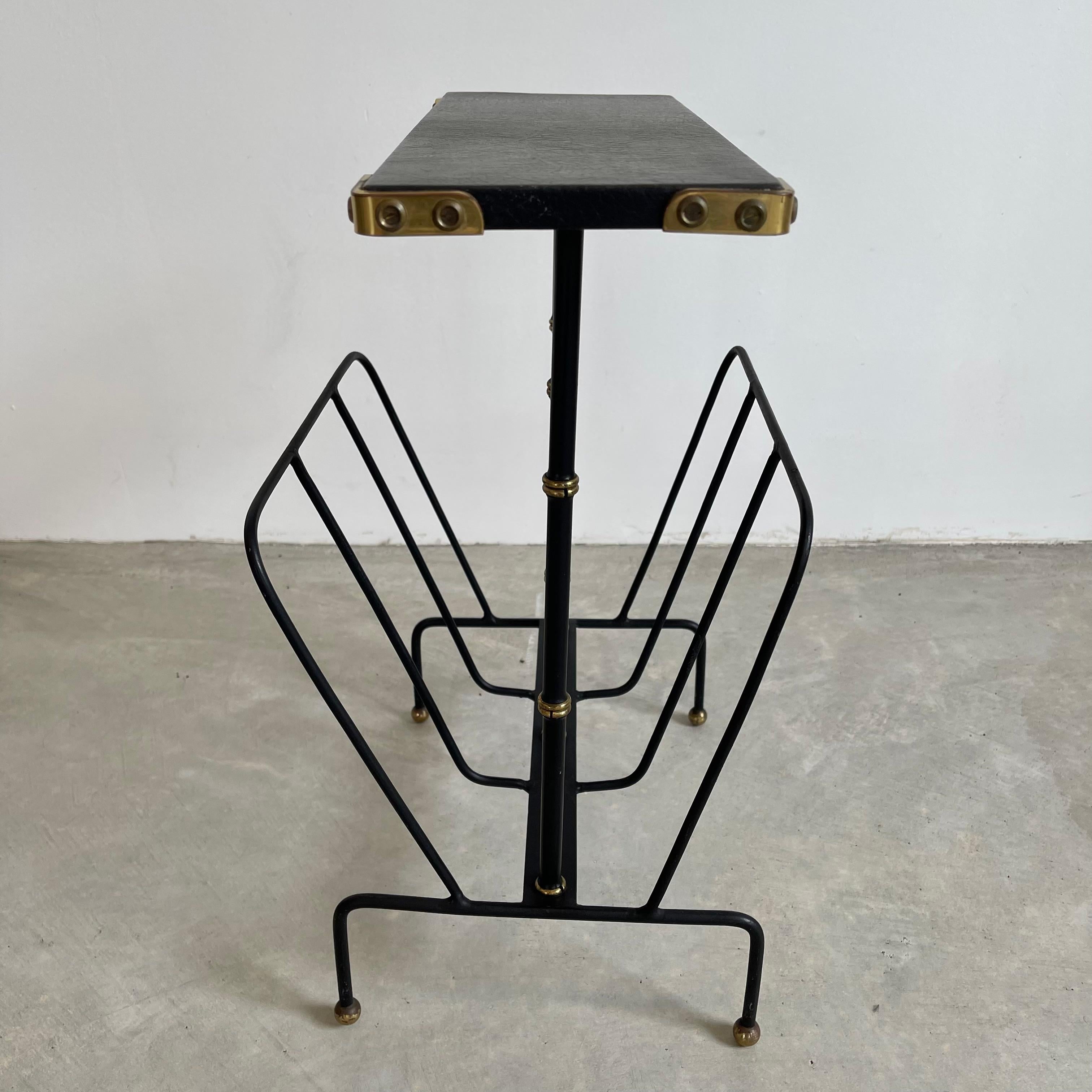 Jacques Adnet Leather Side Table and Magazine Rack, 1950s In Good Condition In Los Angeles, CA