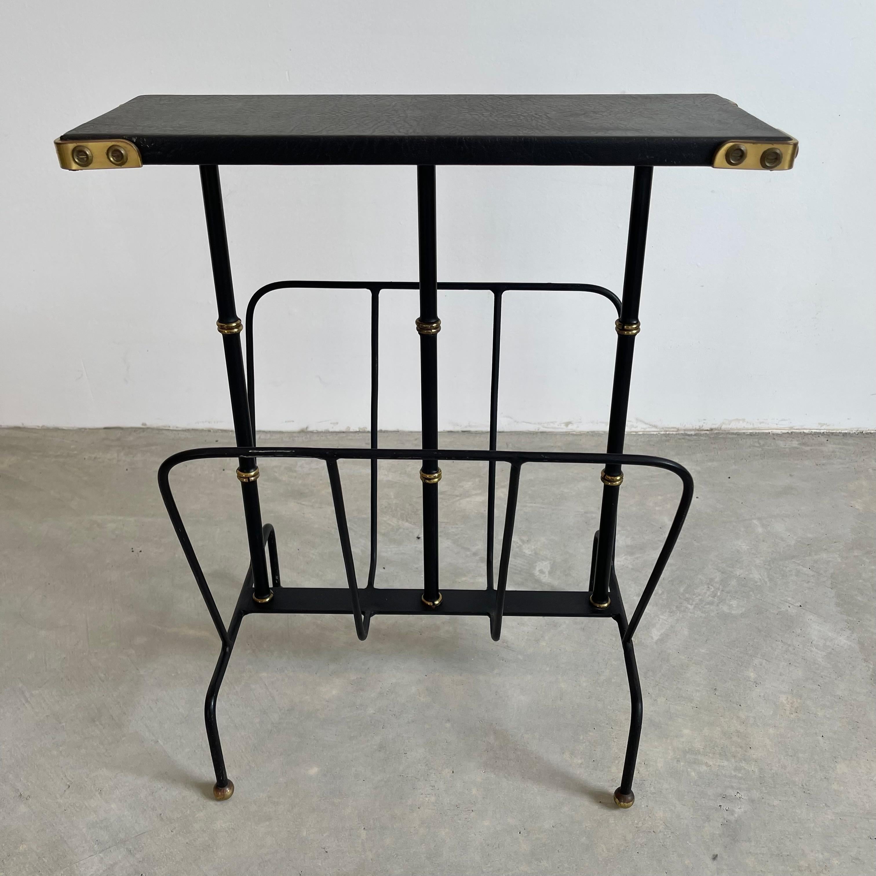 Mid-20th Century Jacques Adnet Leather Side Table and Magazine Rack, 1950s