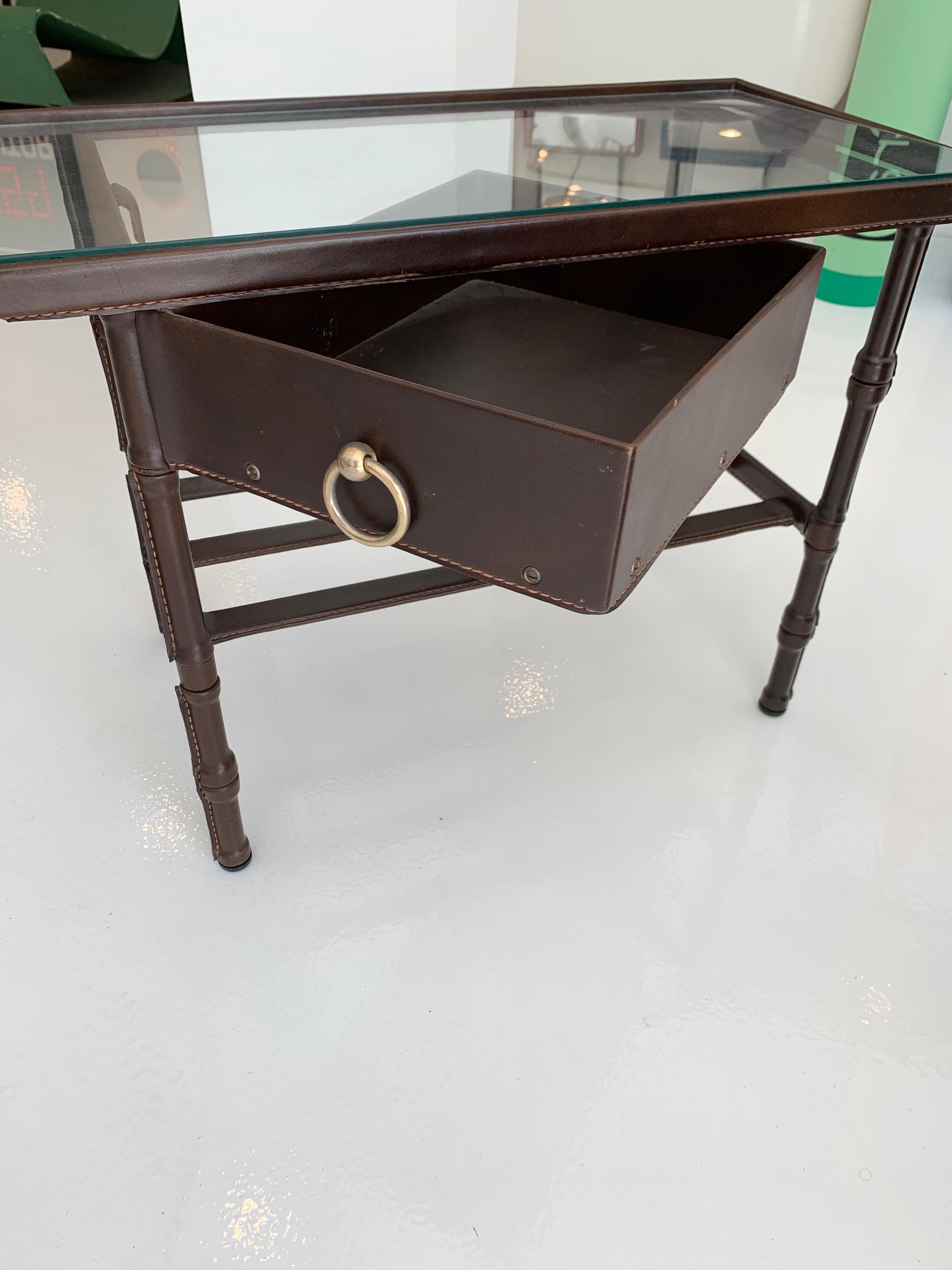 Mid-20th Century Jacques Adnet Leather Side Table