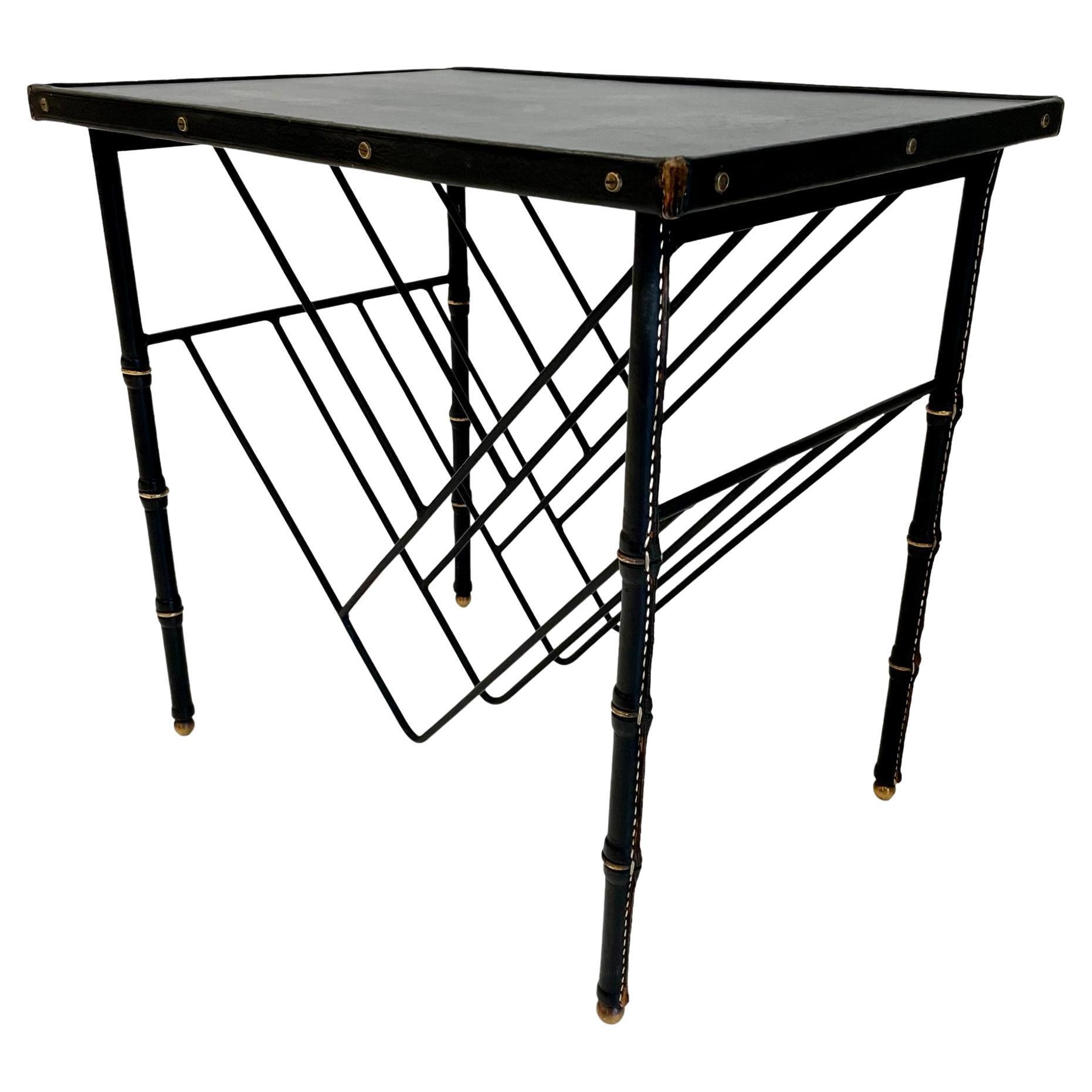 Jacques Adnet Leather Side Table For Sale