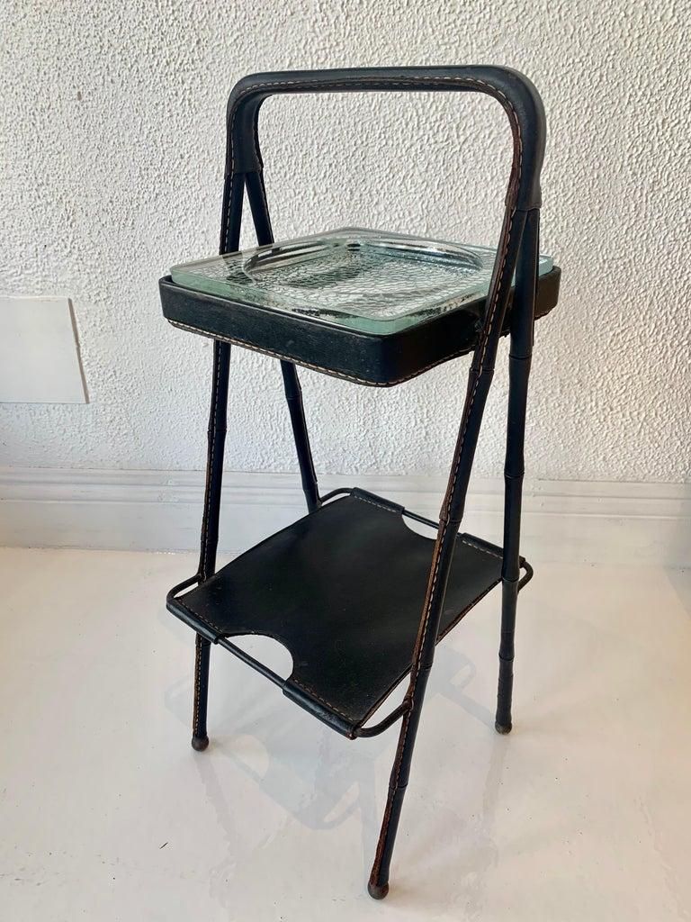 French Jacques Adnet Leather Side Table or Catchall, 1950s France For Sale