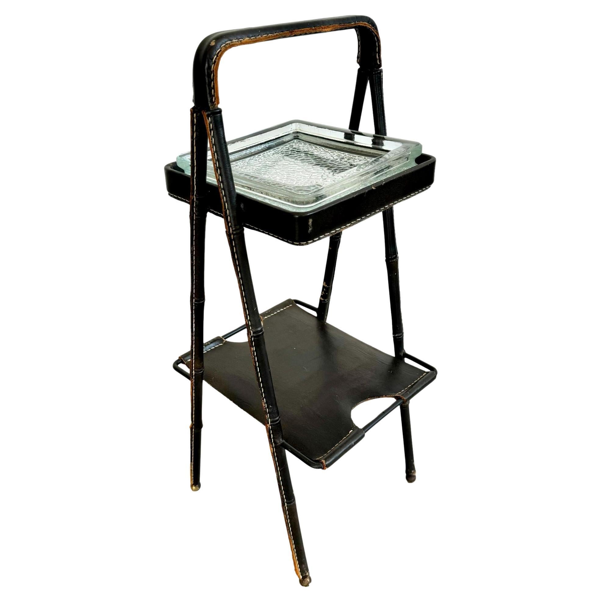 Jacques Adnet Leather Side Table or Catchall, 1950s France For Sale
