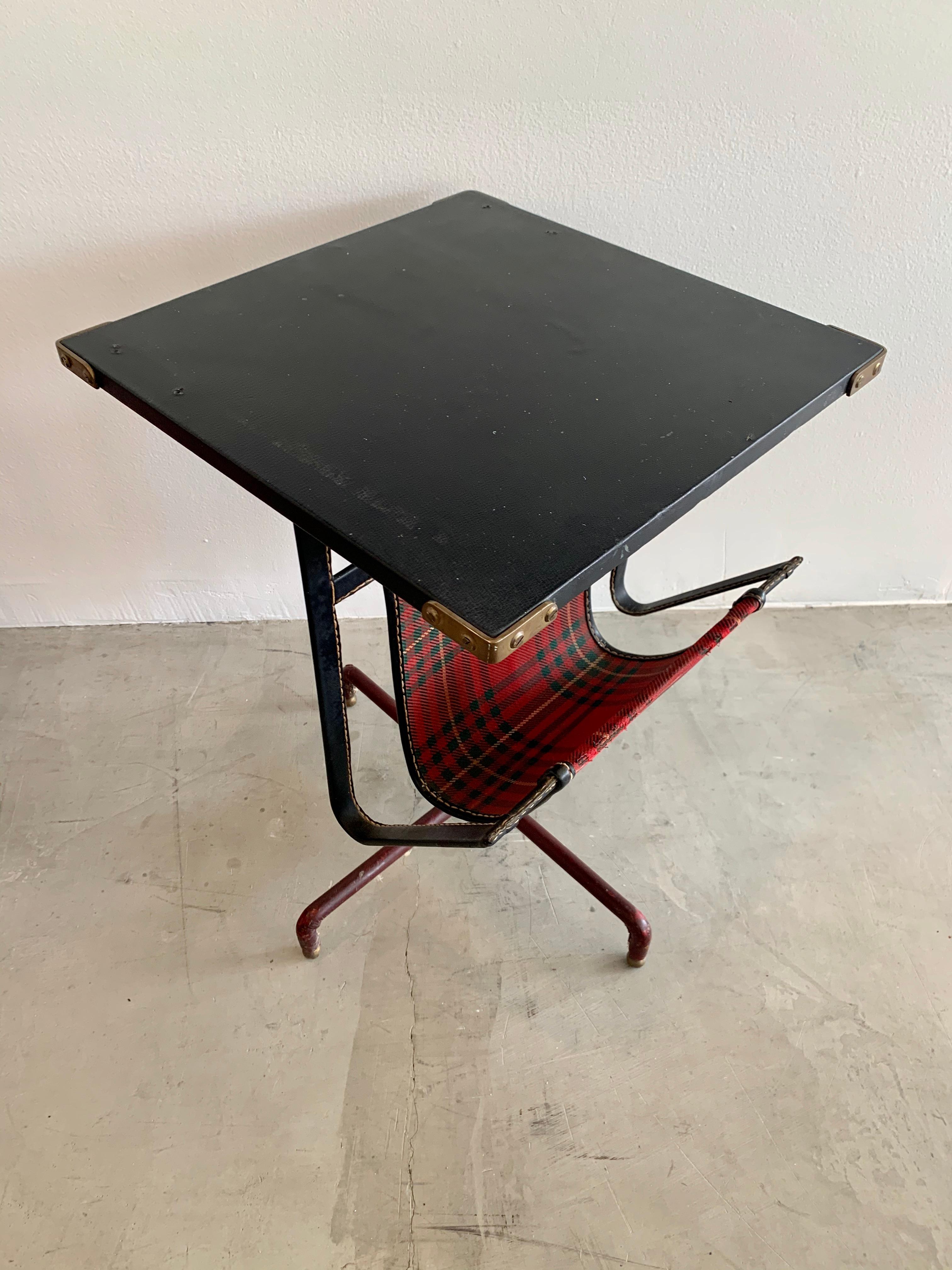 Mid-20th Century Jacques Adnet Leather Side Table, 1950s France