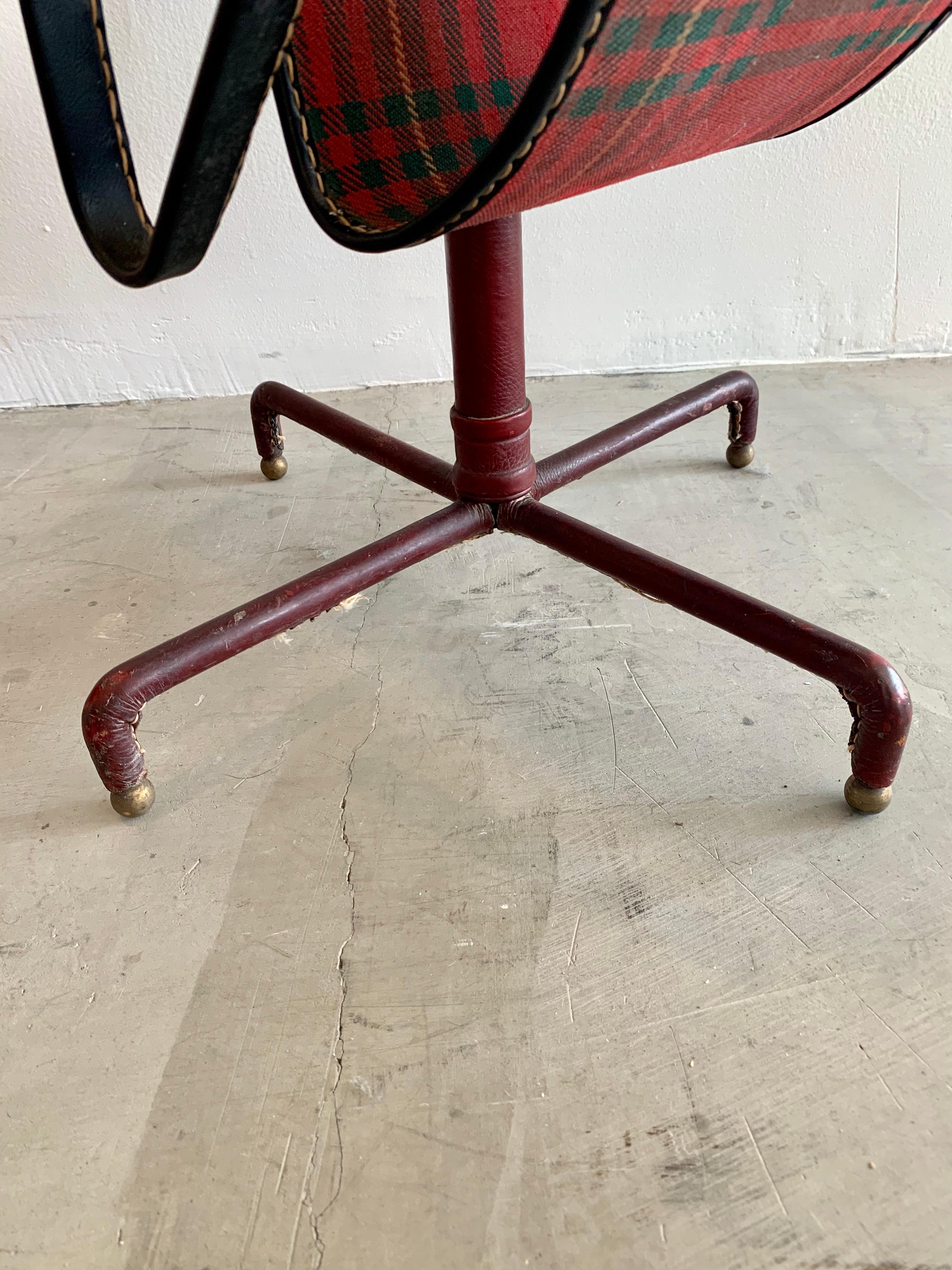 Brass Jacques Adnet Leather Side Table, 1950s France