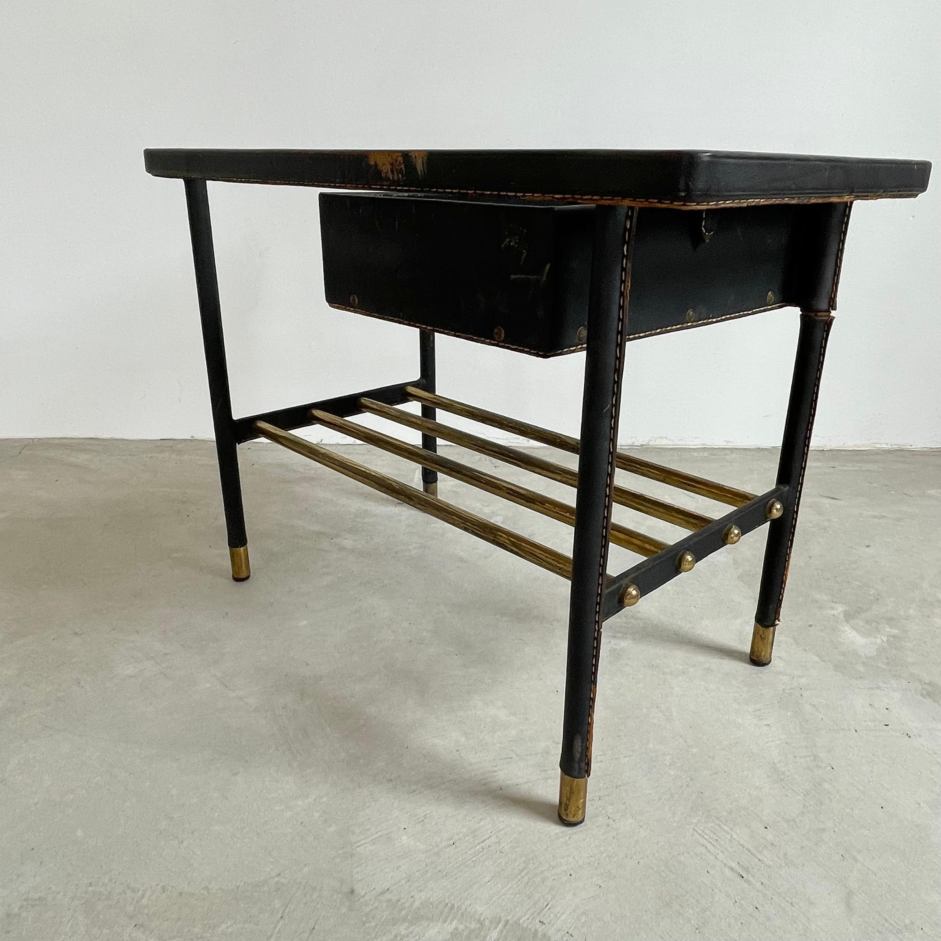 Jacques Adnet Leather Side Table with Drawer, 1950s For Sale 4