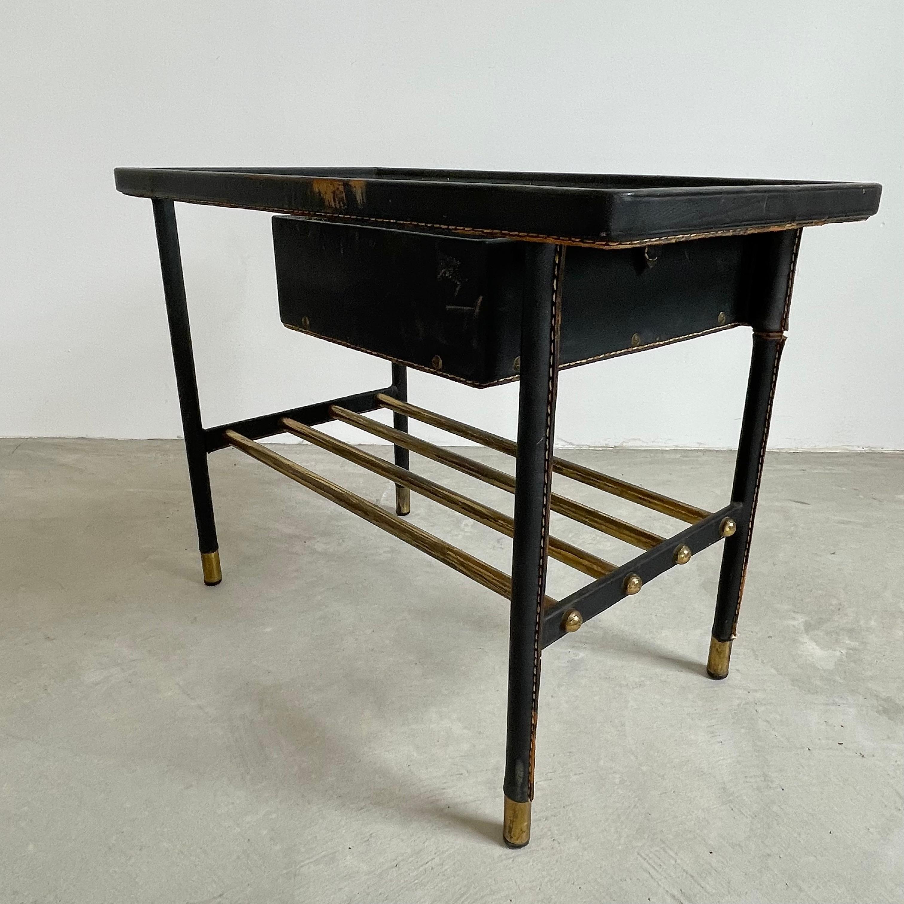 Jacques Adnet Leather Side Table with Drawer, 1950s For Sale 5