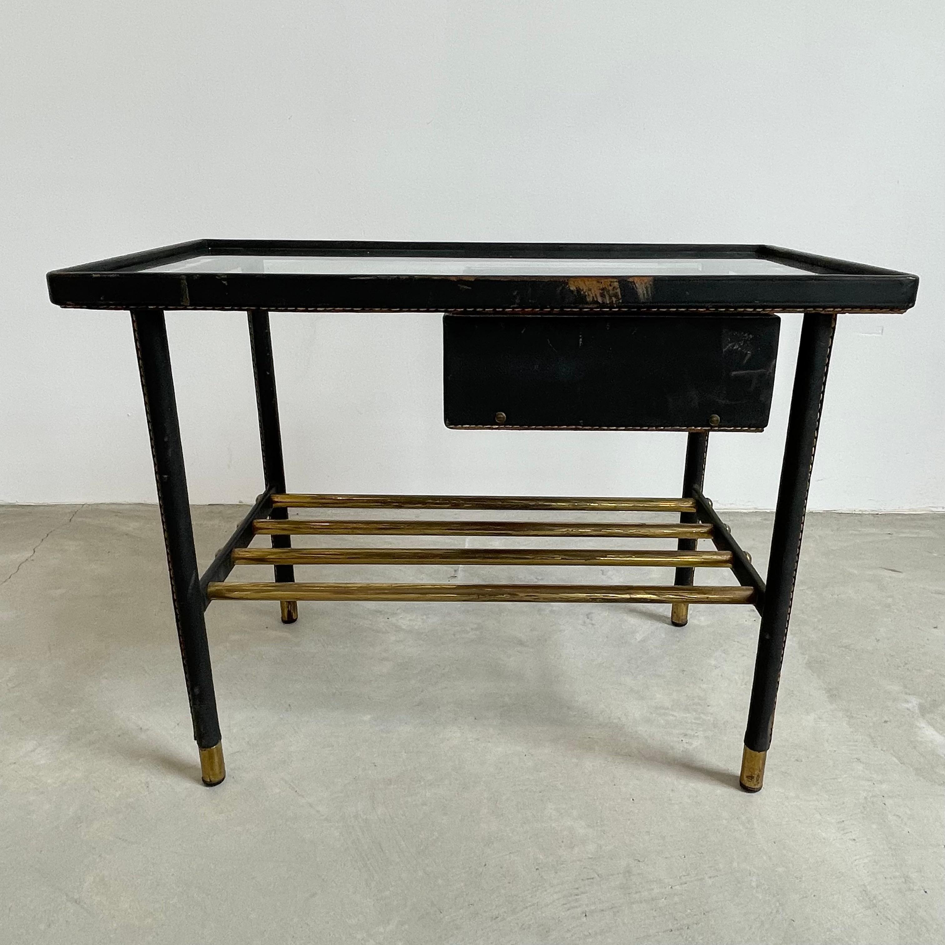Jacques Adnet Leather Side Table with Drawer, 1950s For Sale 6