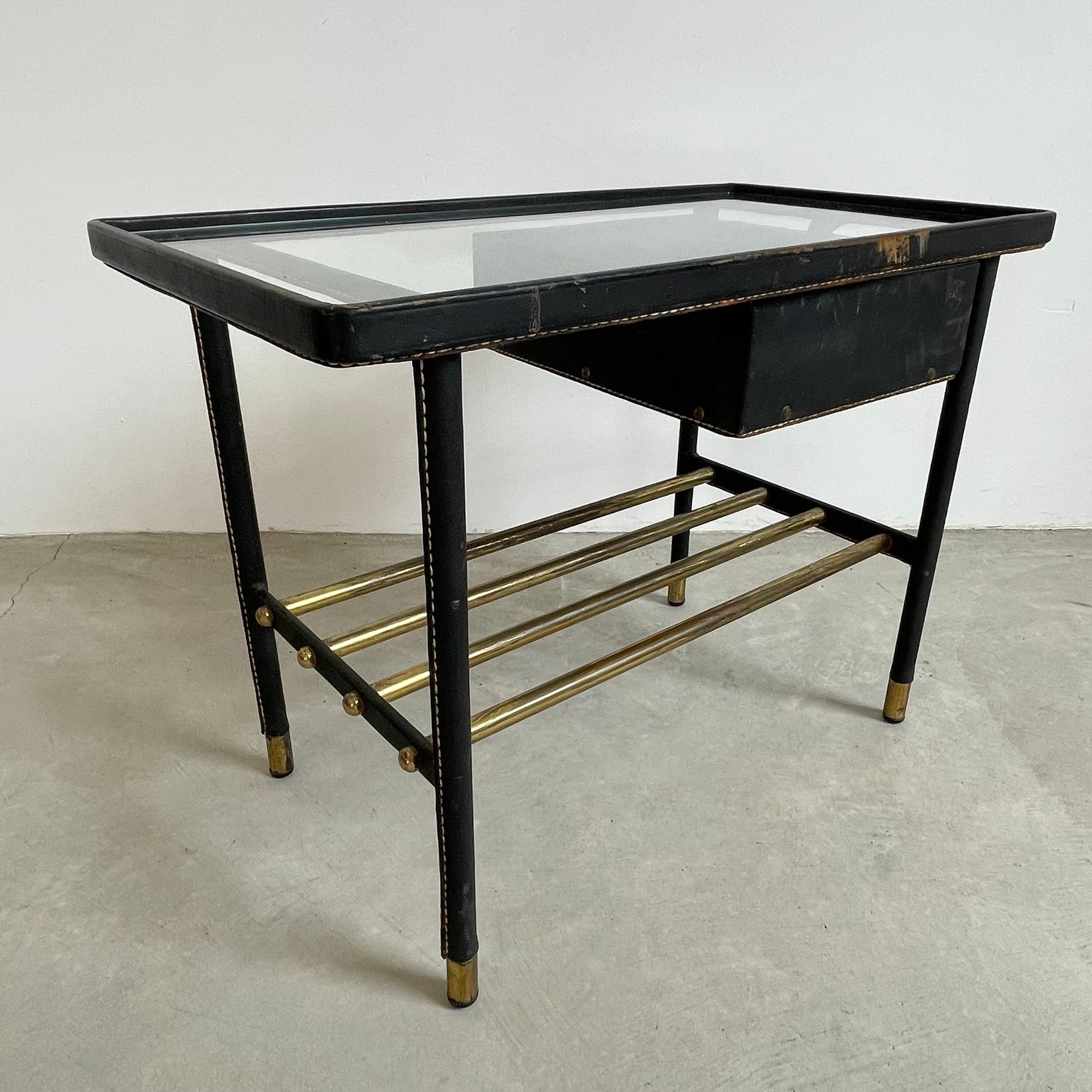 Jacques Adnet Leather Side Table with Drawer, 1950s For Sale 7