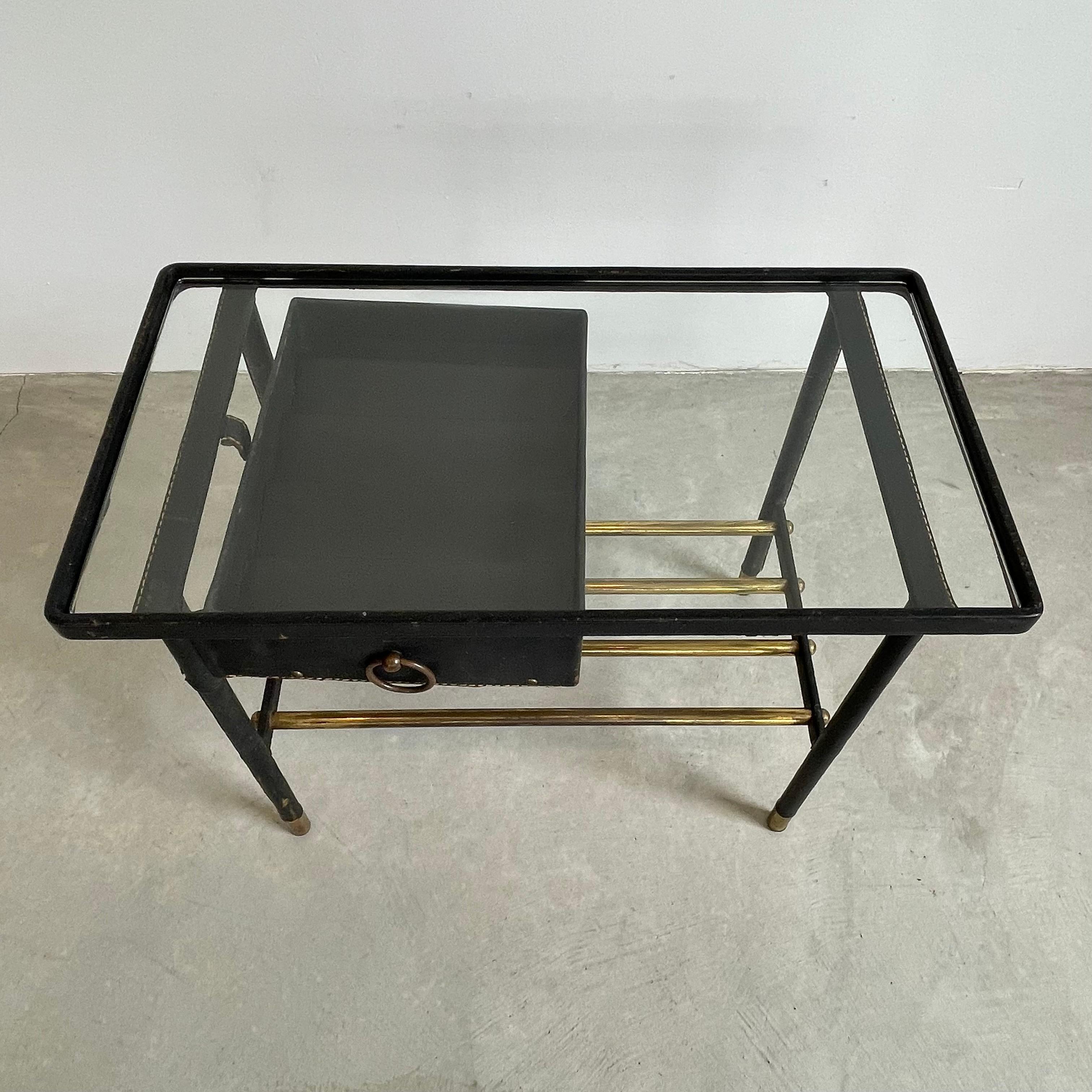 Jacques Adnet Leather Side Table with Drawer, 1950s For Sale 10