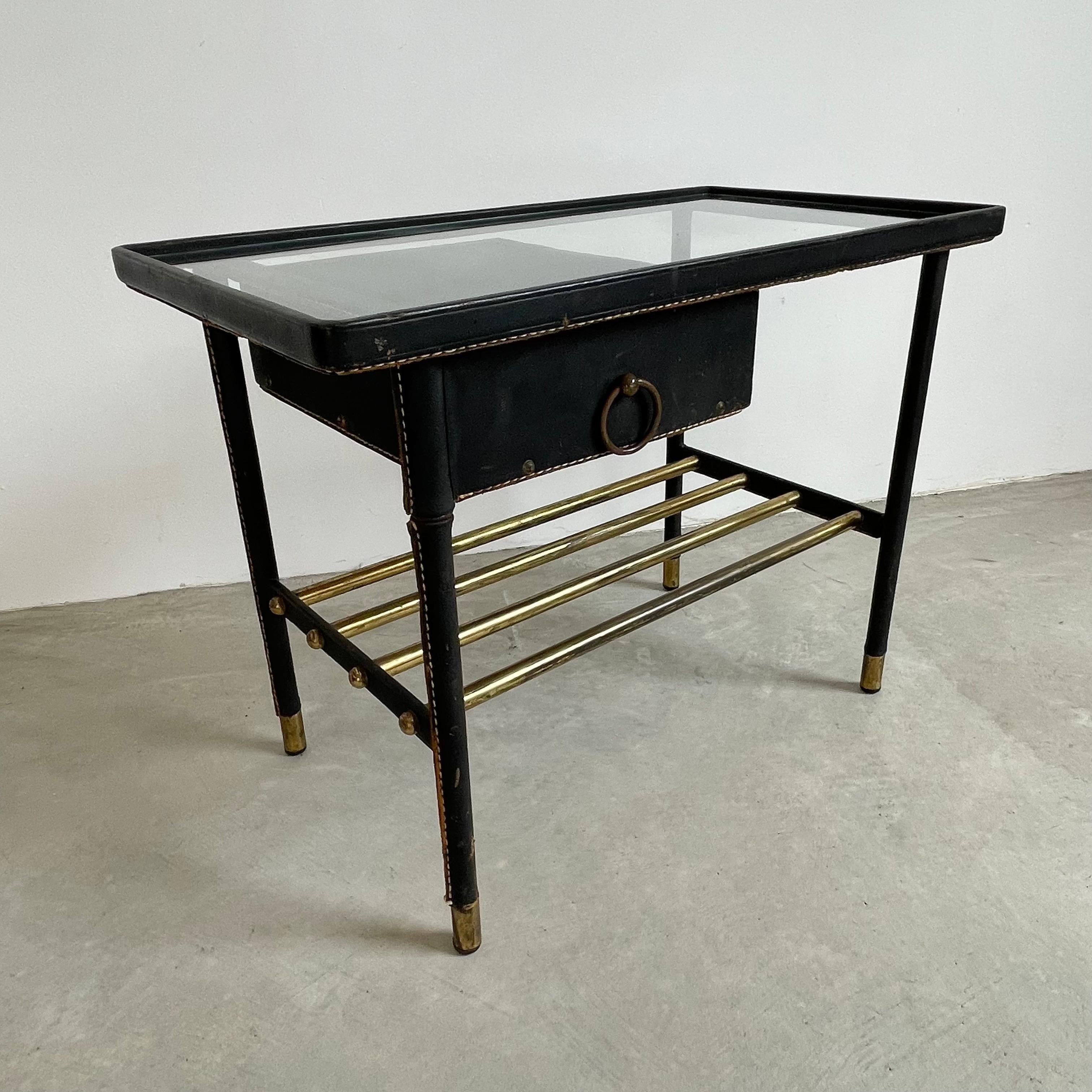 Jacques Adnet Leather Side Table with Drawer, 1950s For Sale 1