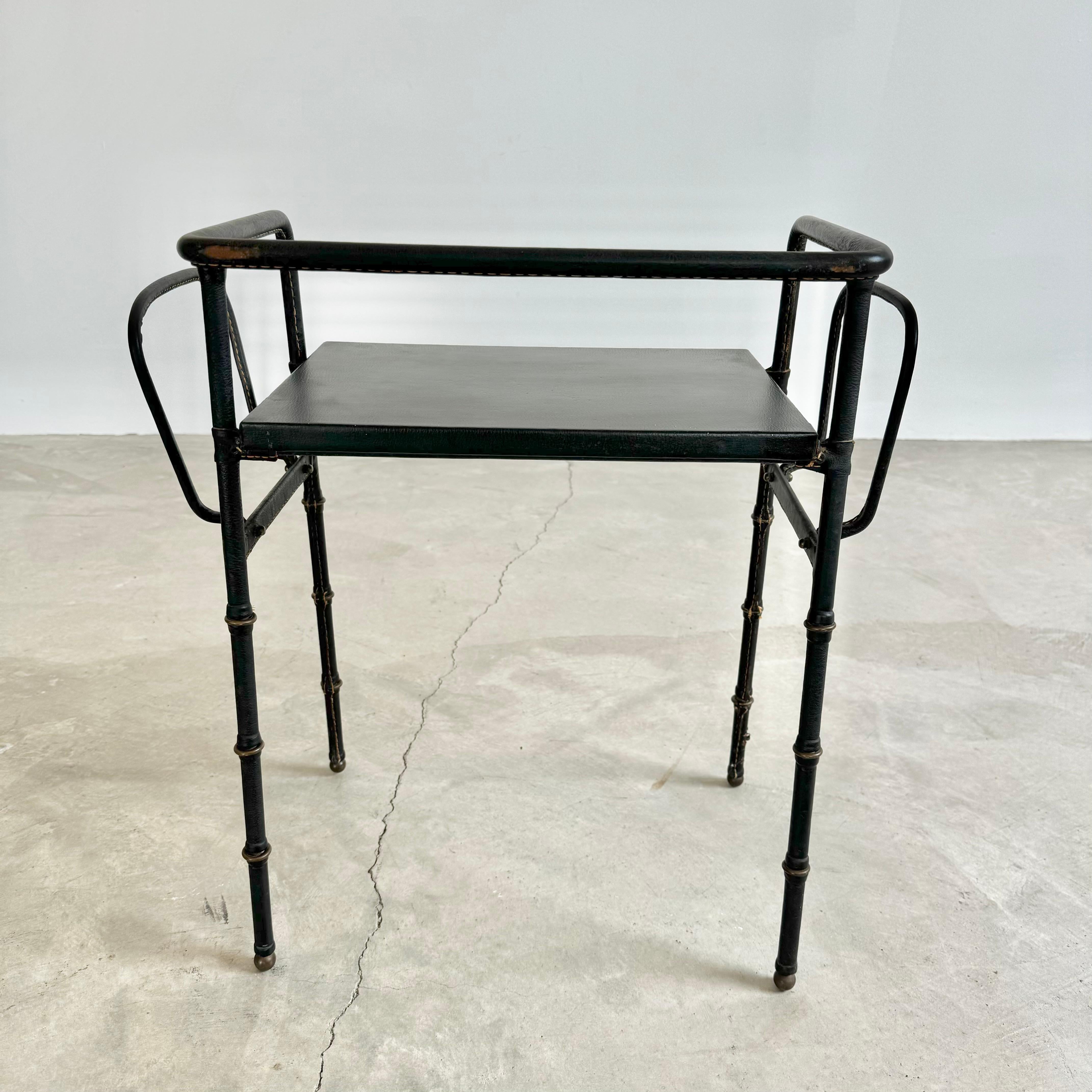 Jacques Adnet Leather Side Table with Magazine Racks, 1950s France For Sale 4