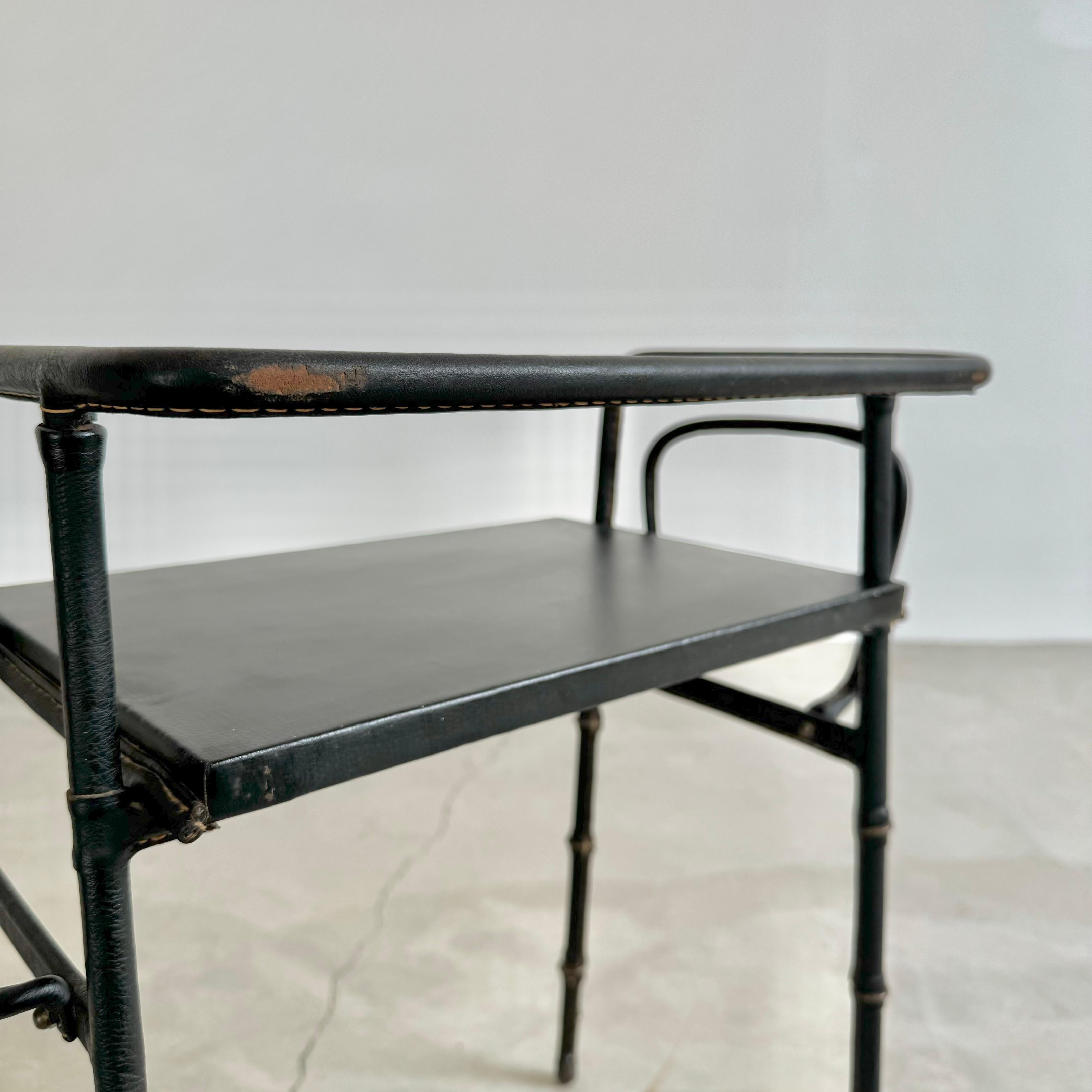 Jacques Adnet Leather Side Table with Magazine Racks, 1950s France For Sale 5