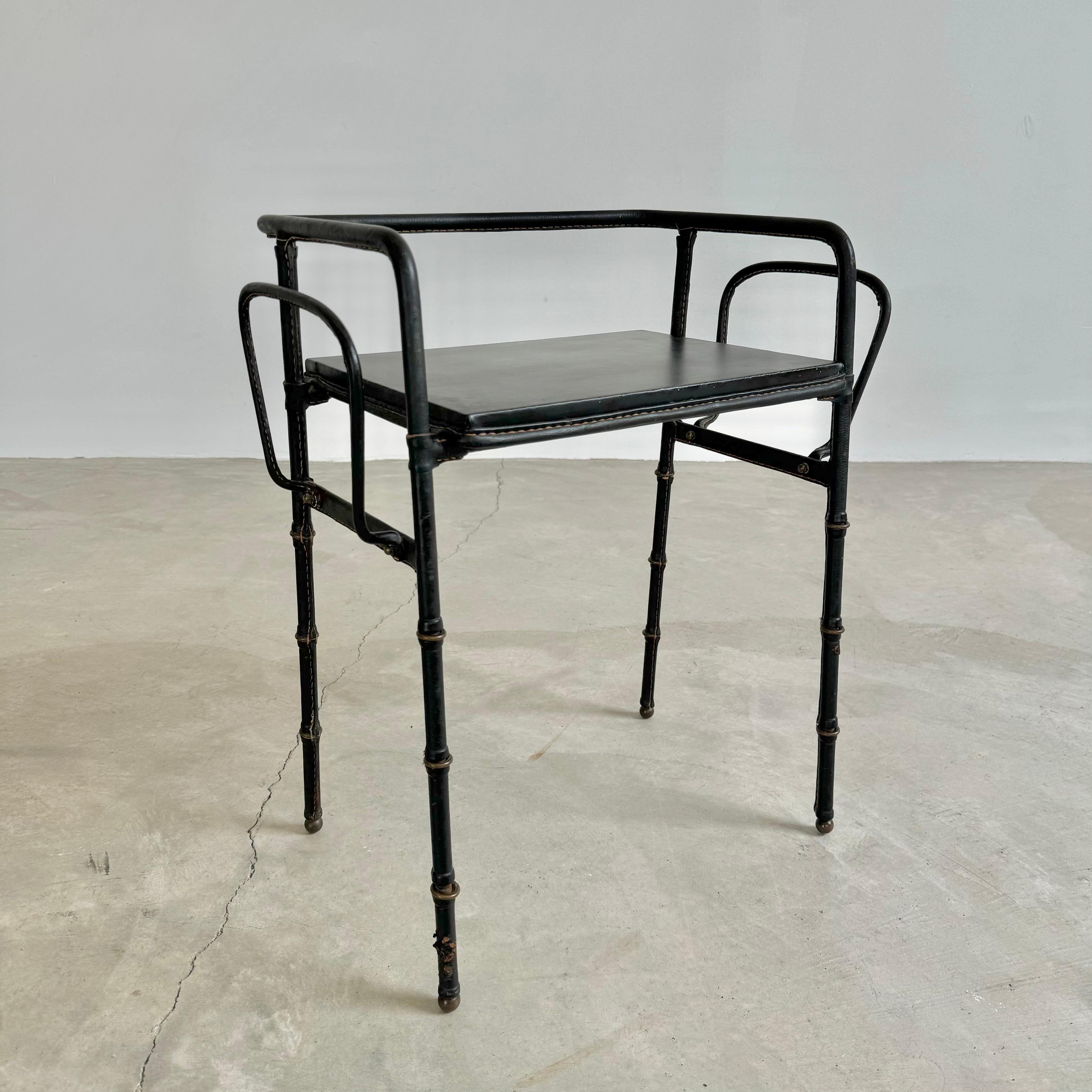 Jacques Adnet Leather Side Table with Magazine Racks, 1950s France For Sale 11