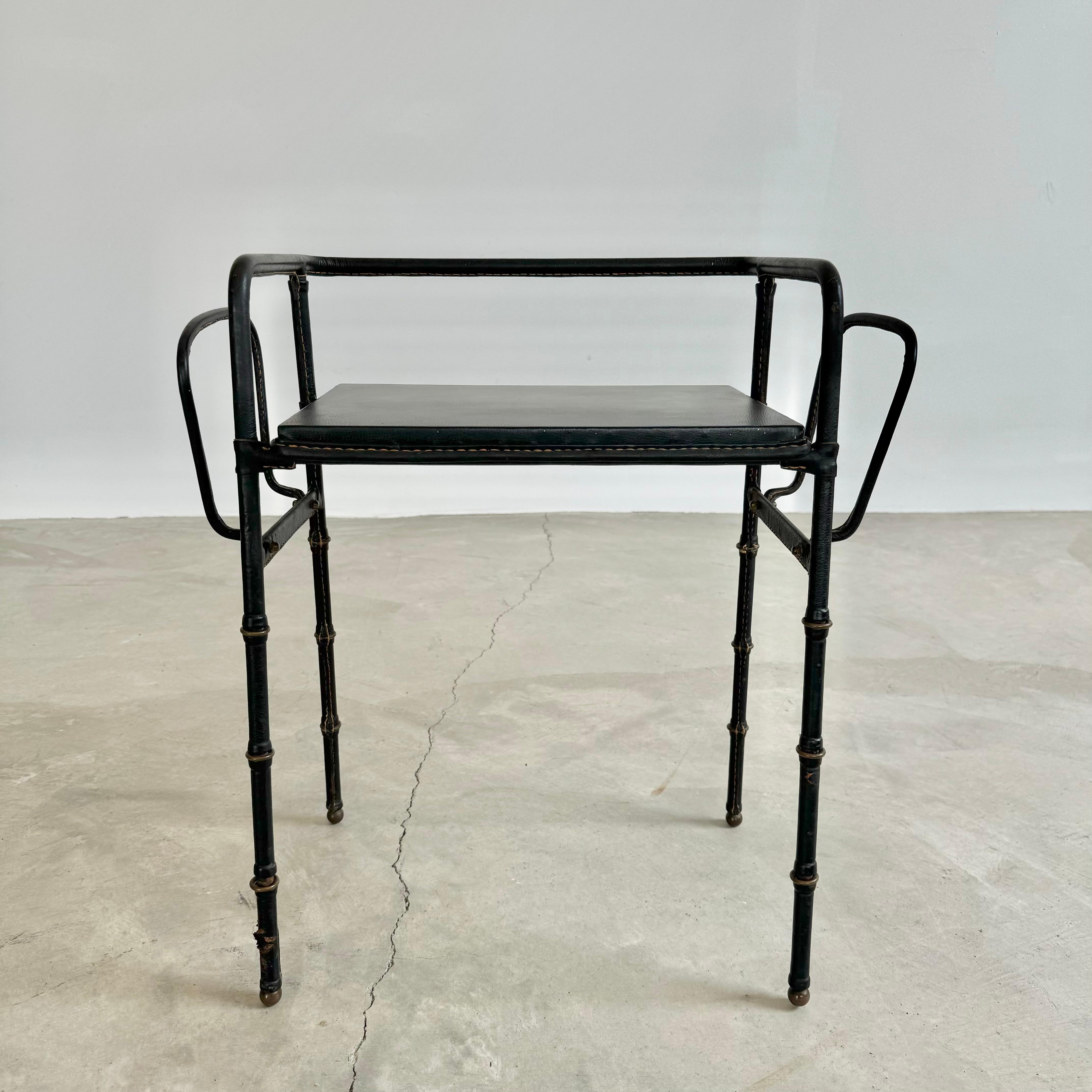 Jacques Adnet Leather Side Table with Magazine Racks, 1950s France For Sale 14