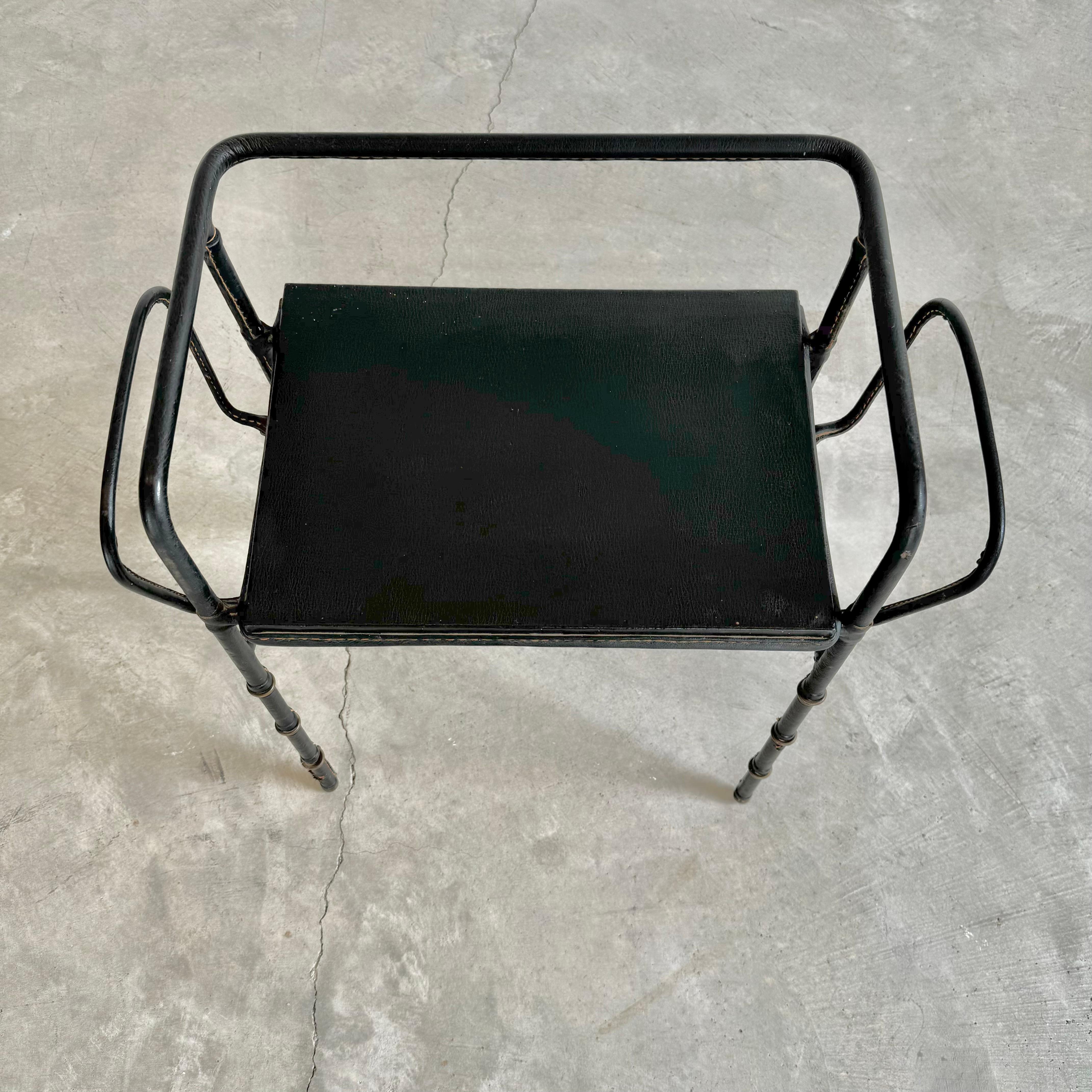 Art Deco Jacques Adnet Leather Side Table with Magazine Racks, 1950s France For Sale
