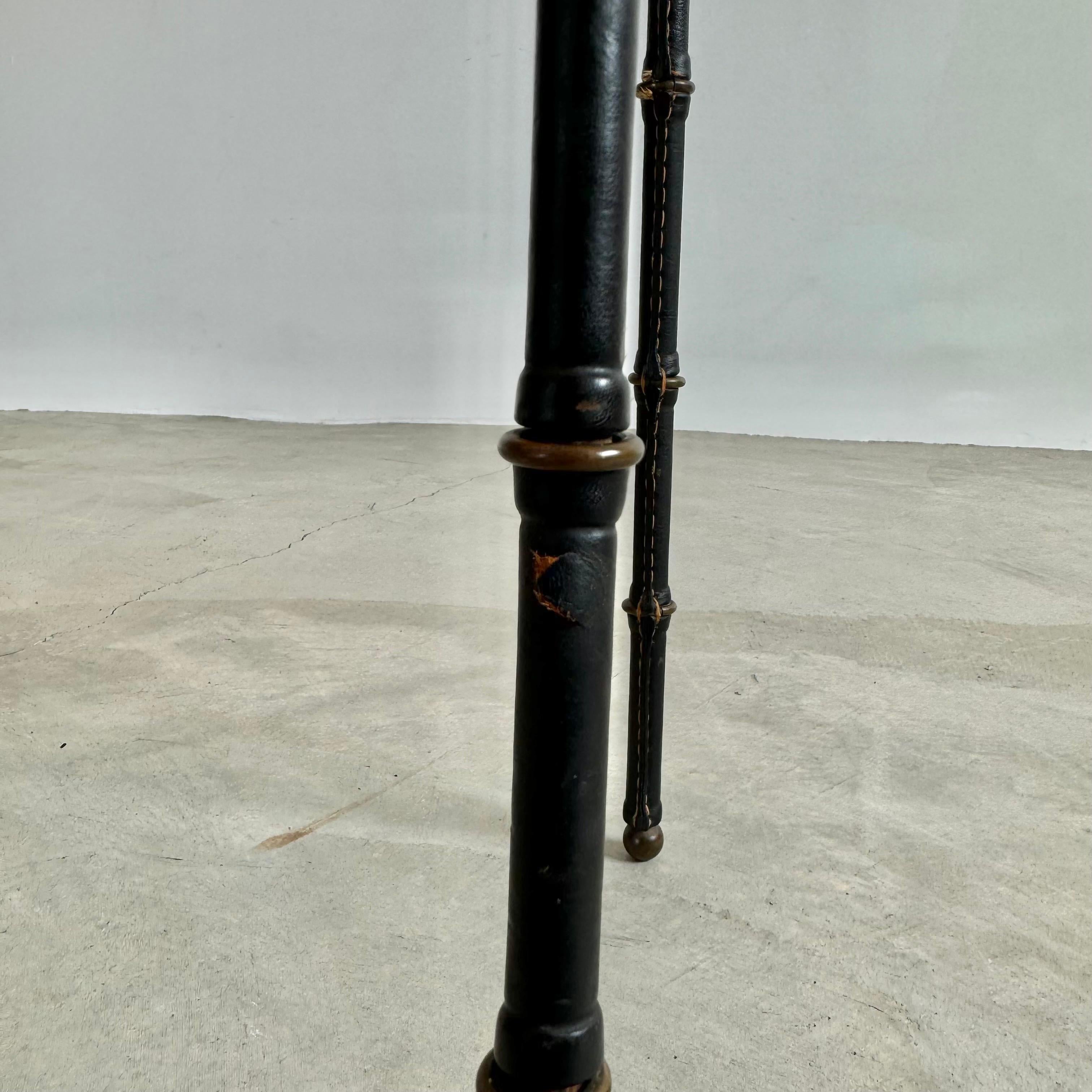 French Jacques Adnet Leather Side Table with Magazine Racks, 1950s France For Sale