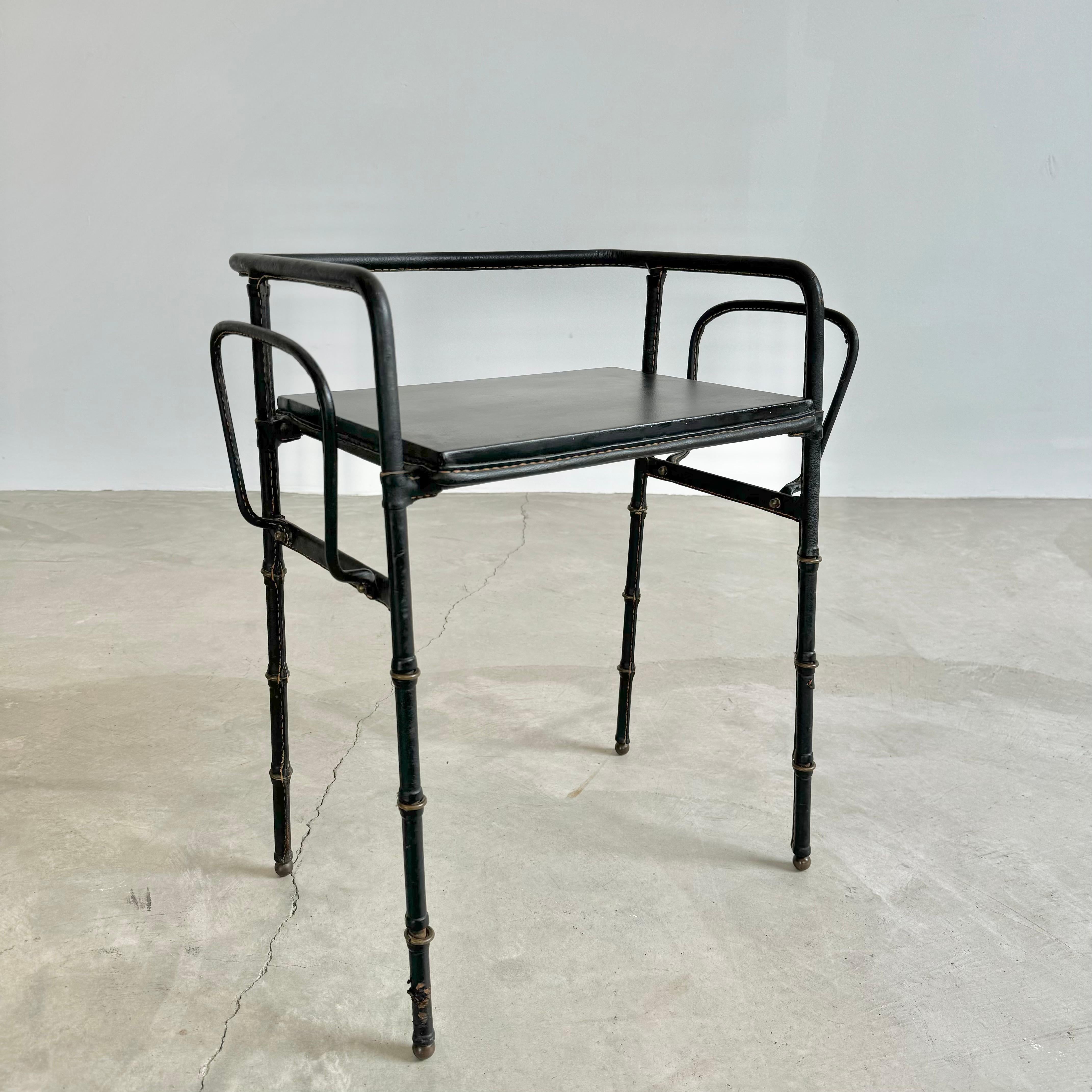 Mid-20th Century Jacques Adnet Leather Side Table with Magazine Racks, 1950s France For Sale