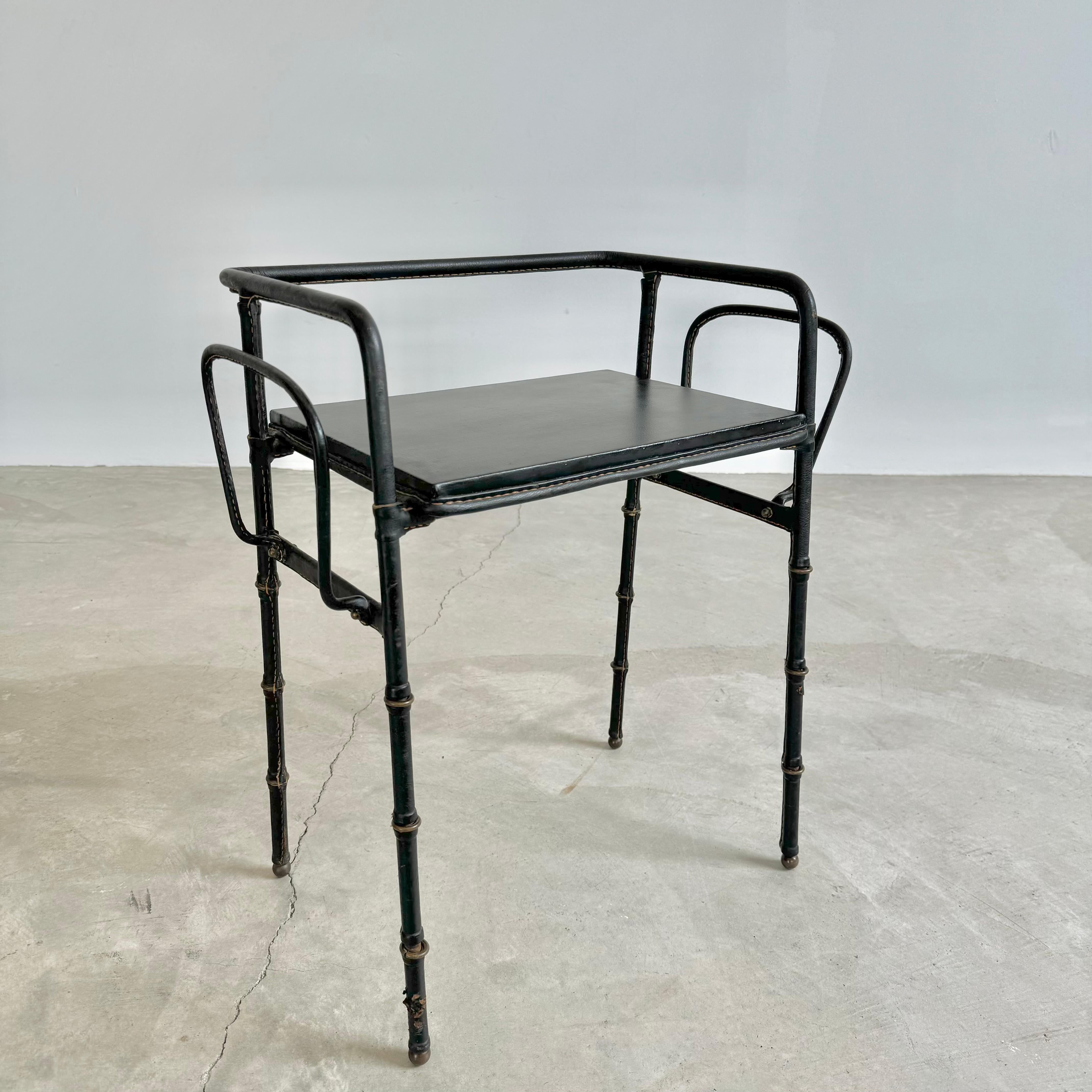 Jacques Adnet Leather Side Table with Magazine Racks, 1950s France For Sale 1