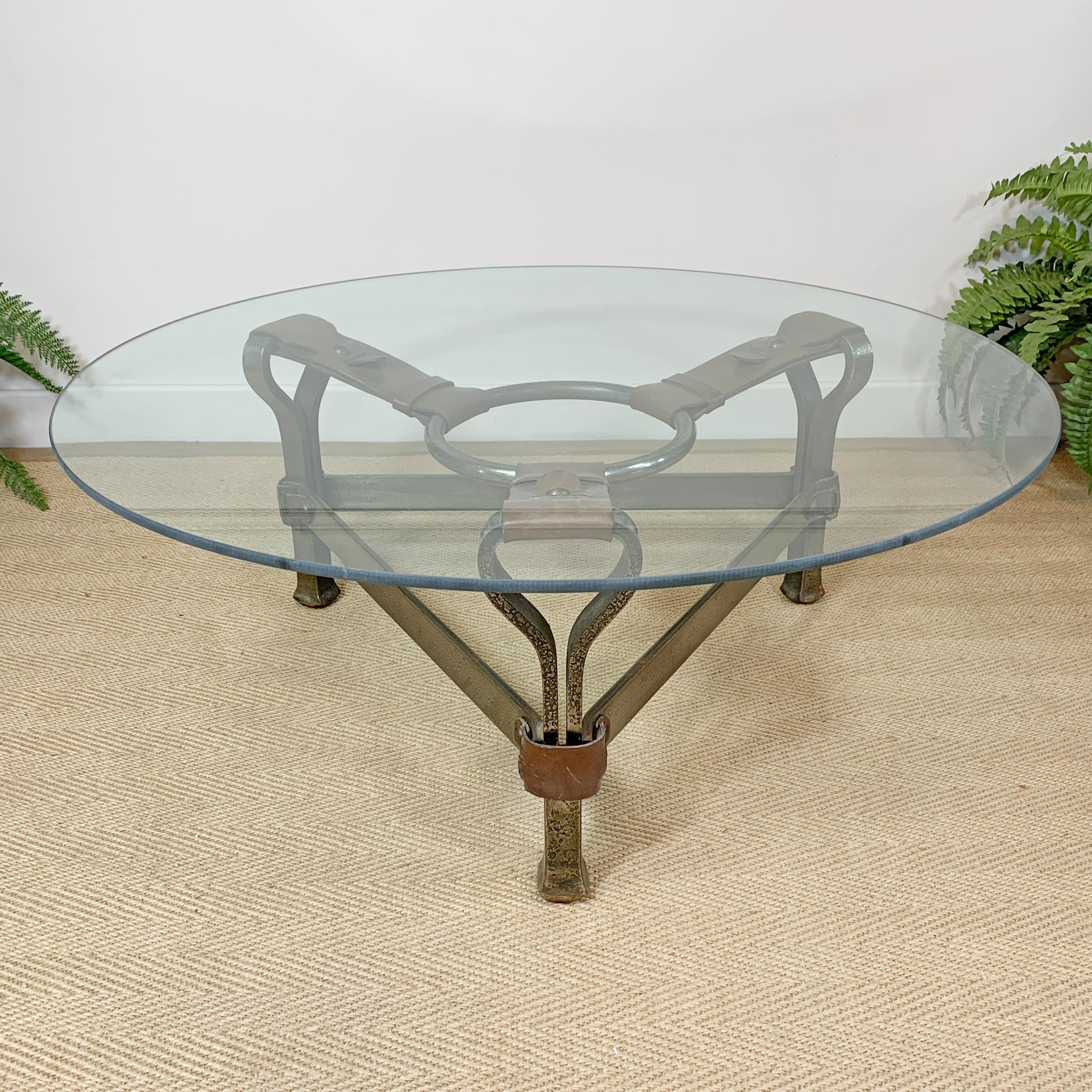 Jean-Pierre Ryckaert Tan Leather Strap and Steel Coffee Table For Sale 7