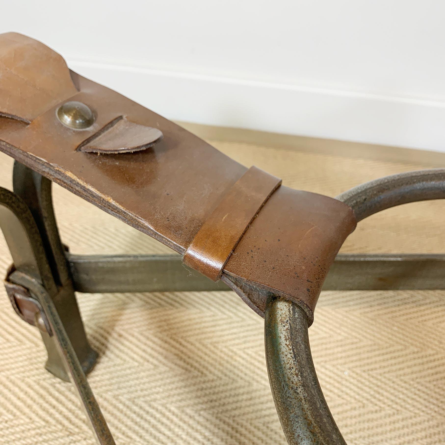 Jean-Pierre Ryckaert Tan Leather Strap and Steel Coffee Table For Sale 8