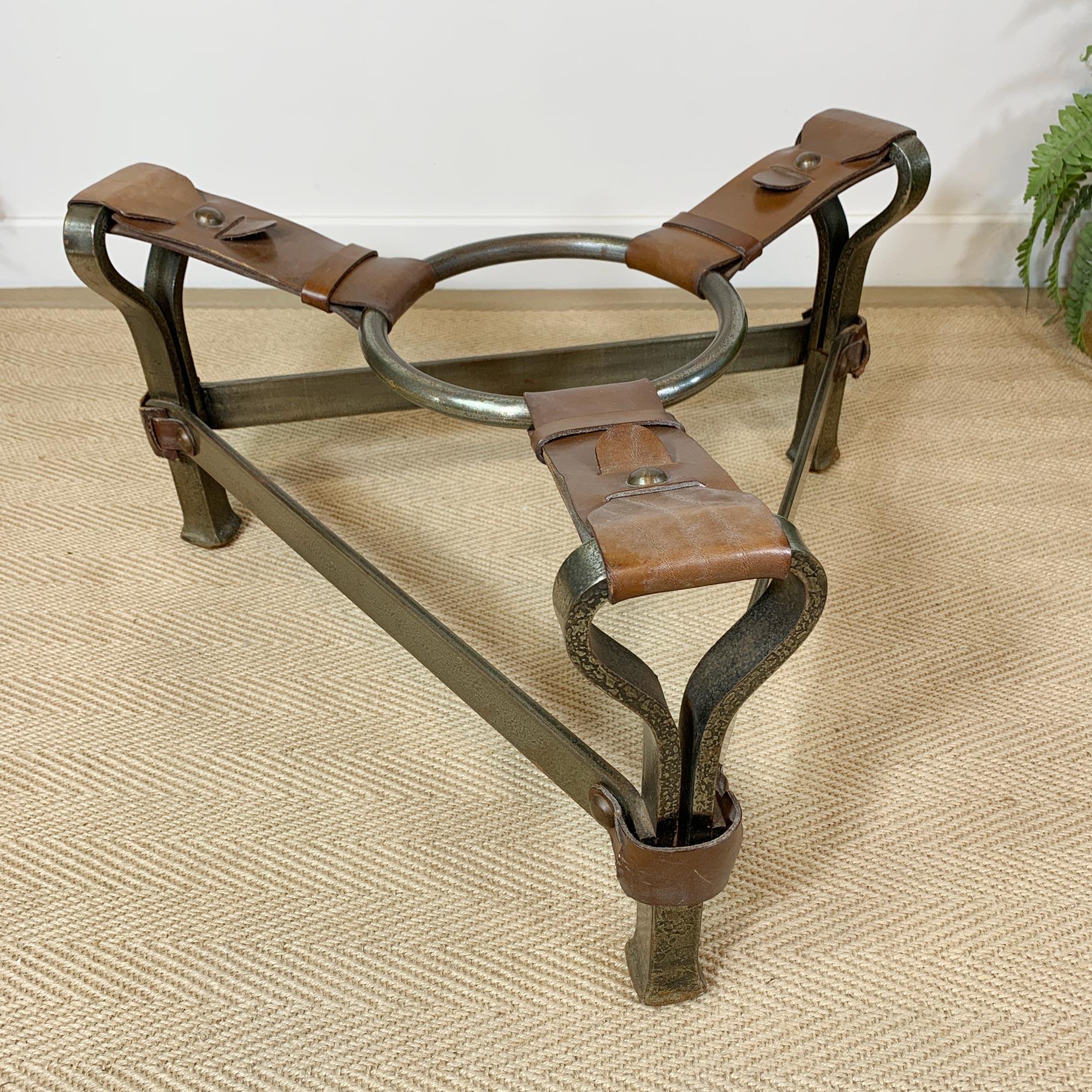Jean-Pierre Ryckaert Tan Leather Strap and Steel Coffee Table For Sale 10