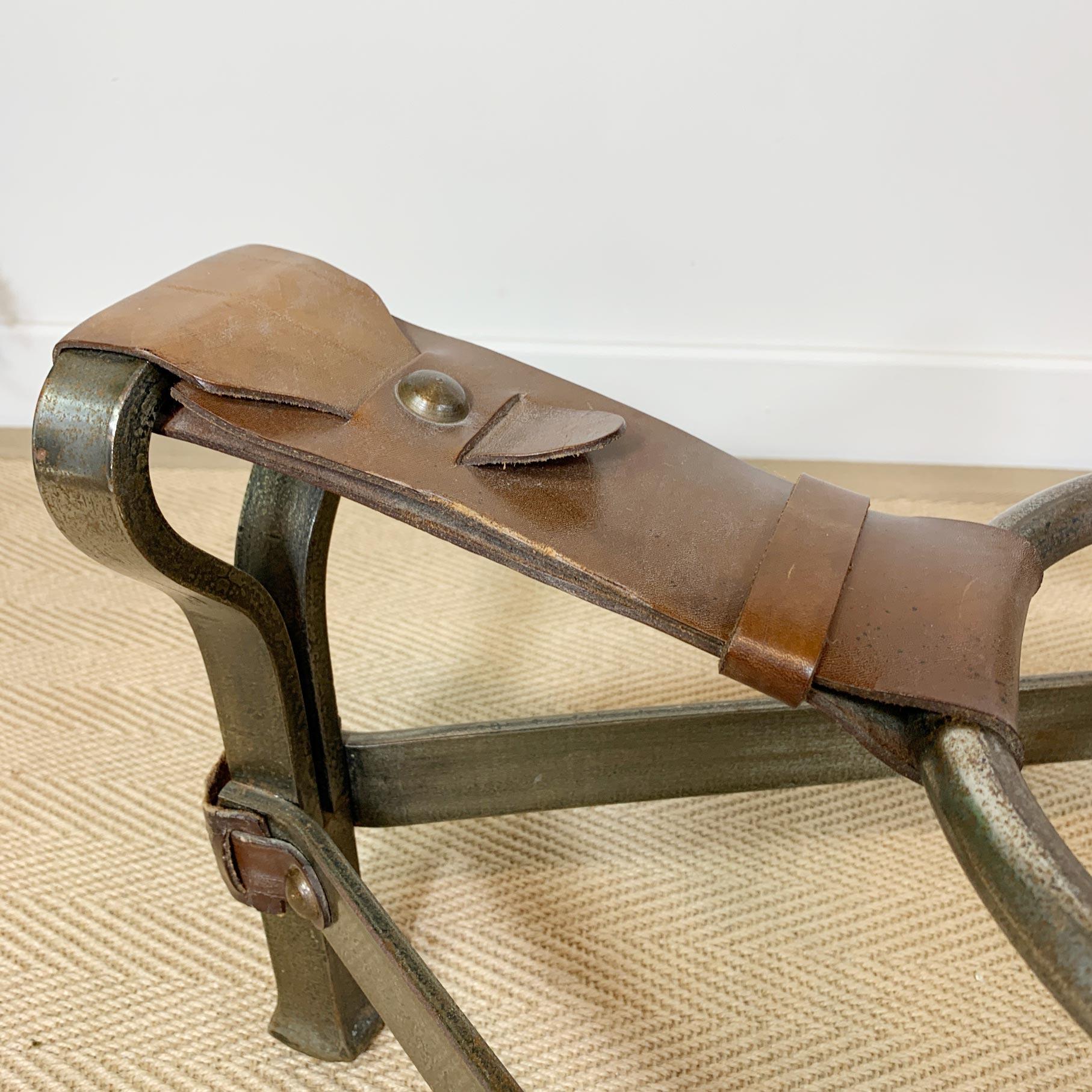 Jean-Pierre Ryckaert Tan Leather Strap and Steel Coffee Table For Sale 12