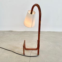 Jacques Adnet Leather Table Lamp with Built-In Bookshelf, 1950s France
