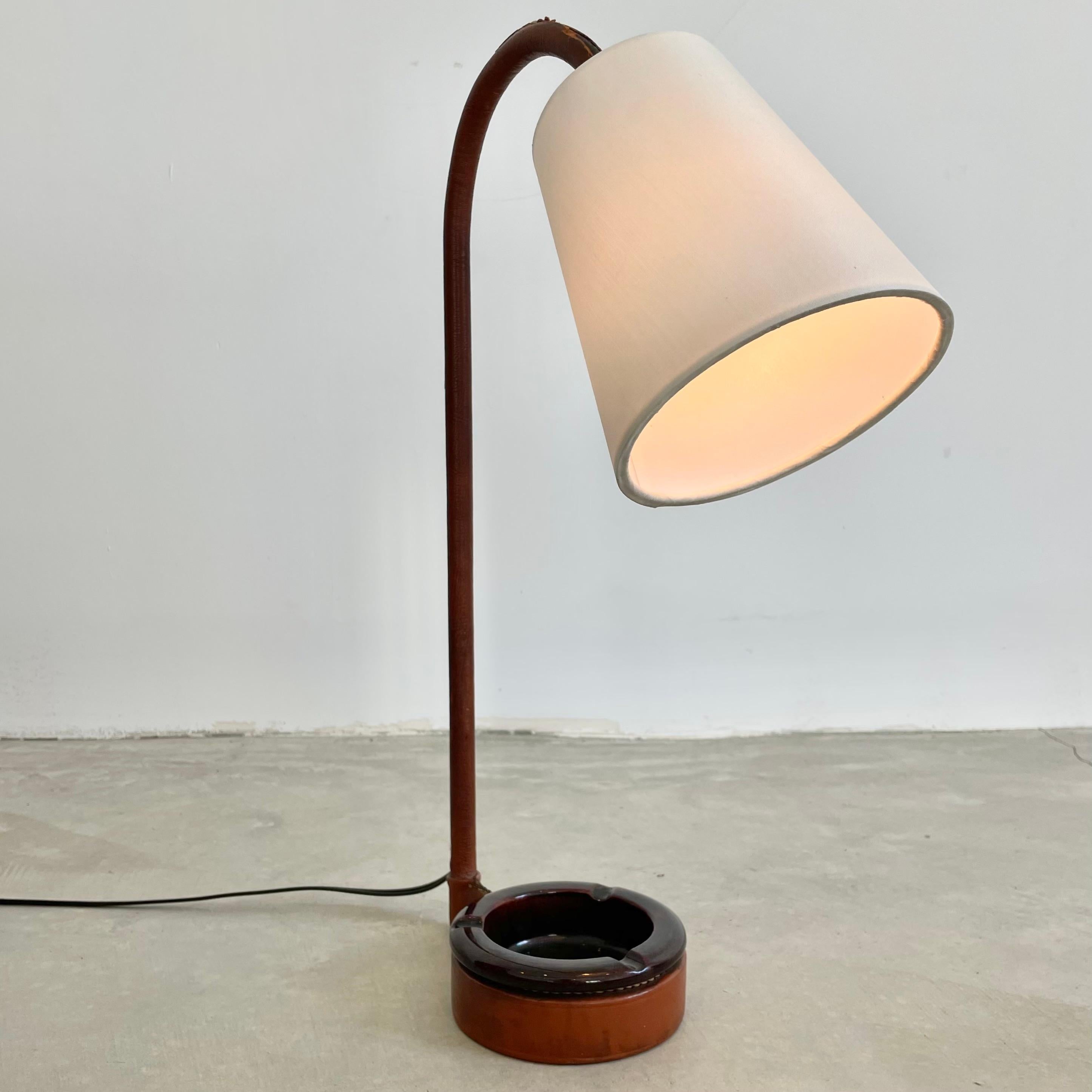 Jacques Adnet Leather Table Lamp with Built-in Catchall, 1950s France For Sale 6