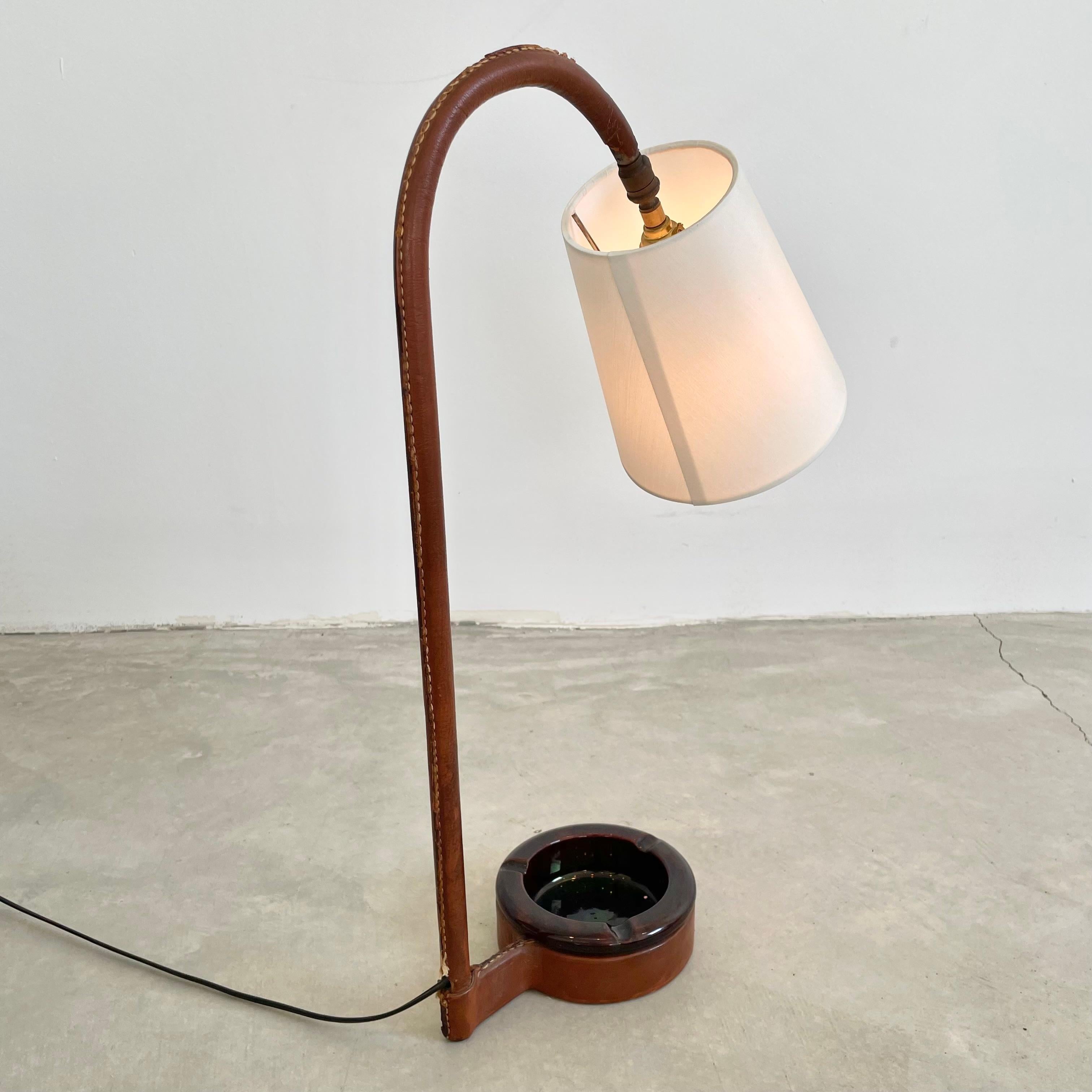 Metal Jacques Adnet Leather Table Lamp with Built-in Catchall, 1950s France For Sale