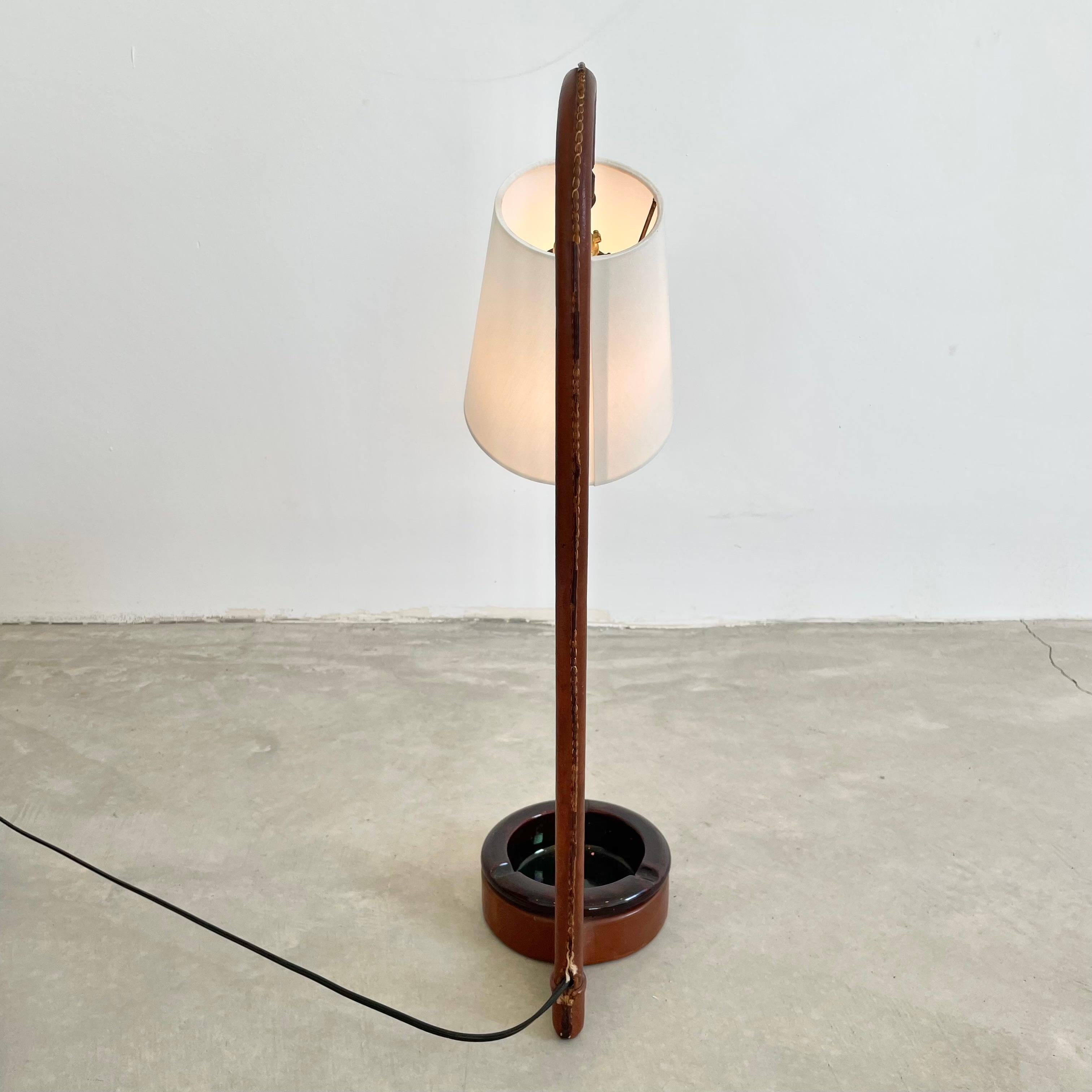 Jacques Adnet Leather Table Lamp with Built-in Catchall, 1950s France For Sale 1