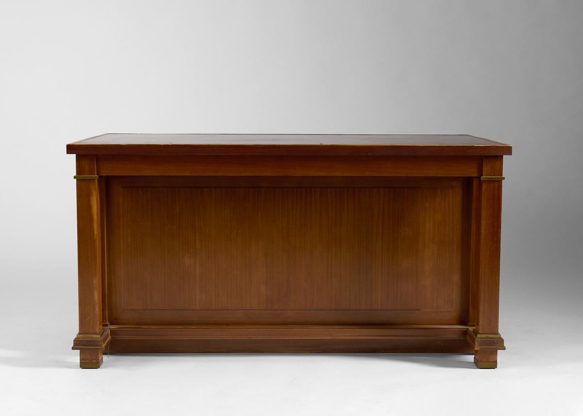 Jacques Adnet, Leather-topped Mahogany Desk with Bronze Details, France, 1955 In Good Condition For Sale In New York, NY