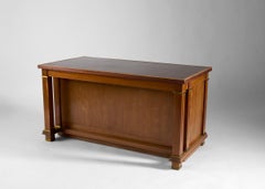 Vintage Jacques Adnet, Leather-topped Mahogany Desk with Bronze Details, France, 1955