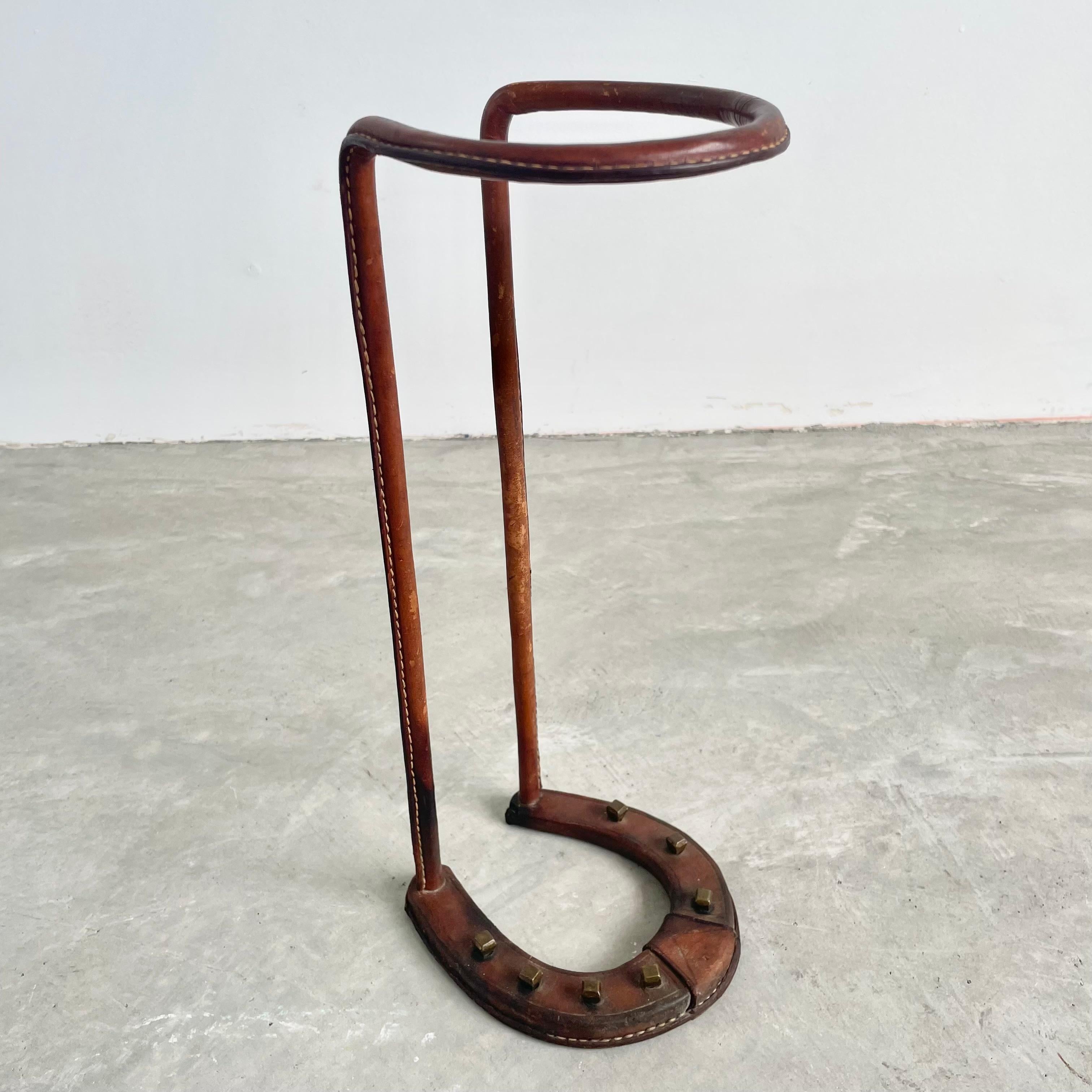Art Deco Jacques Adnet Leather Umbrella Stand, 1950s France For Sale