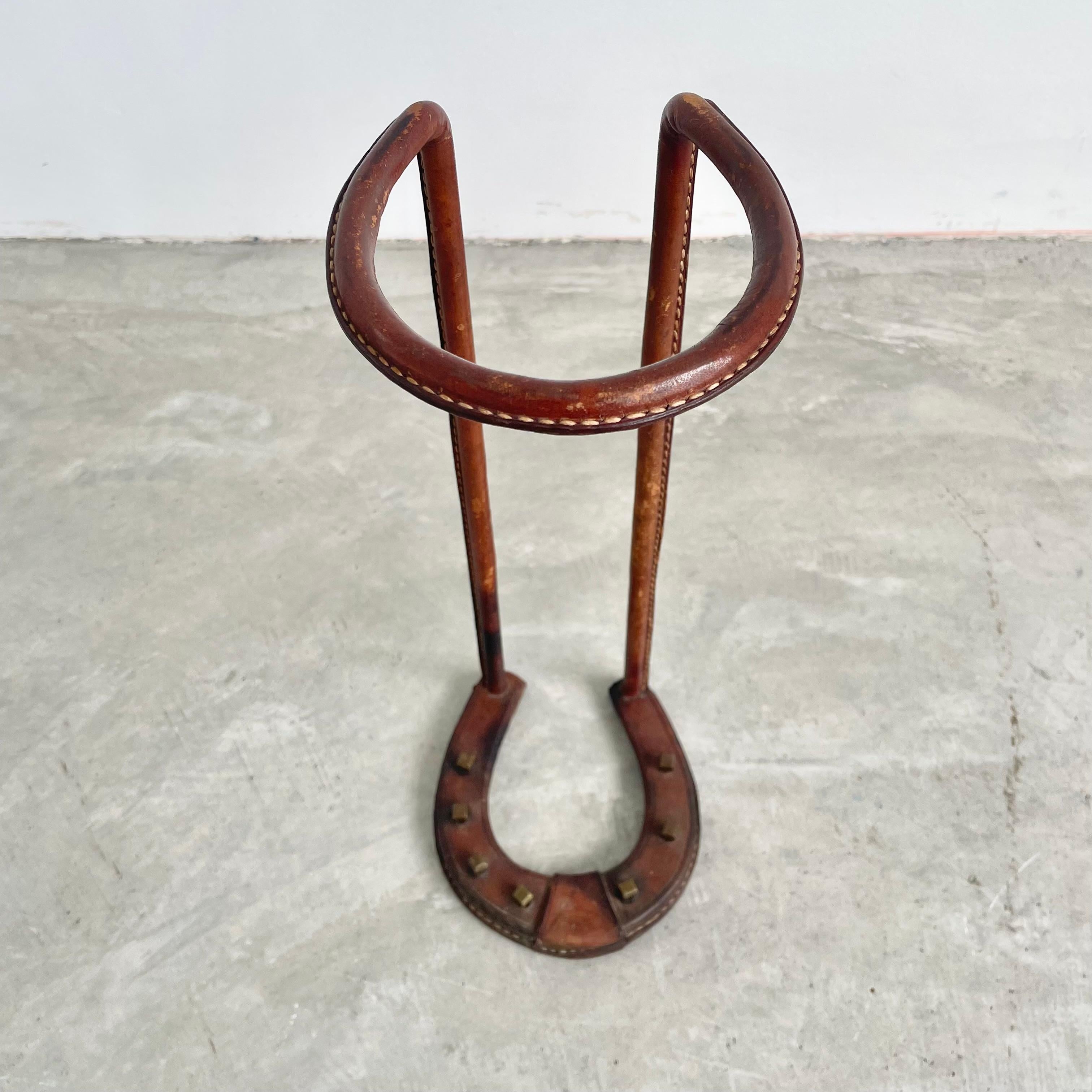 Jacques Adnet Leather Umbrella Stand, 1950s France In Good Condition For Sale In Los Angeles, CA