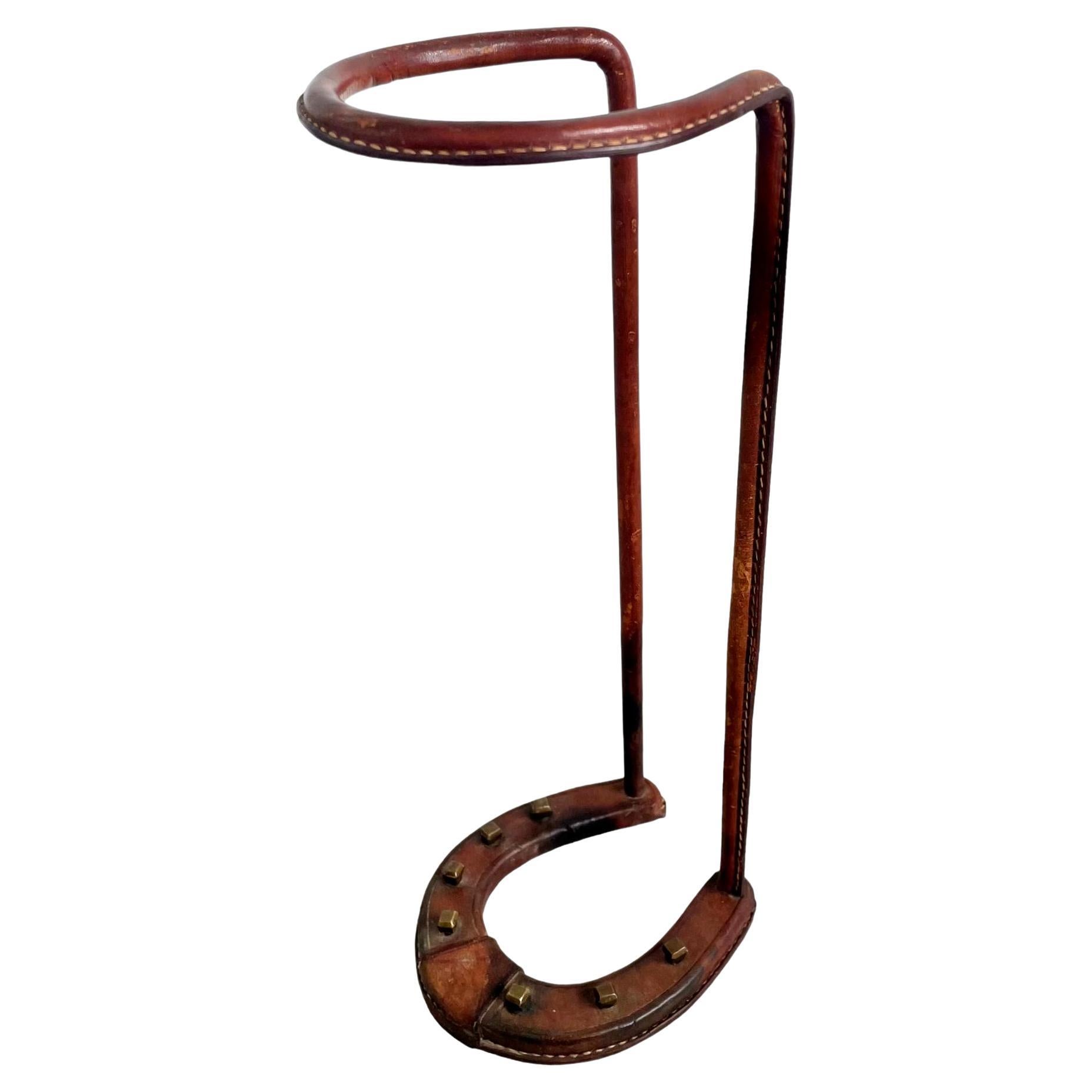 Jacques Adnet Leather Umbrella Stand, 1950s France For Sale