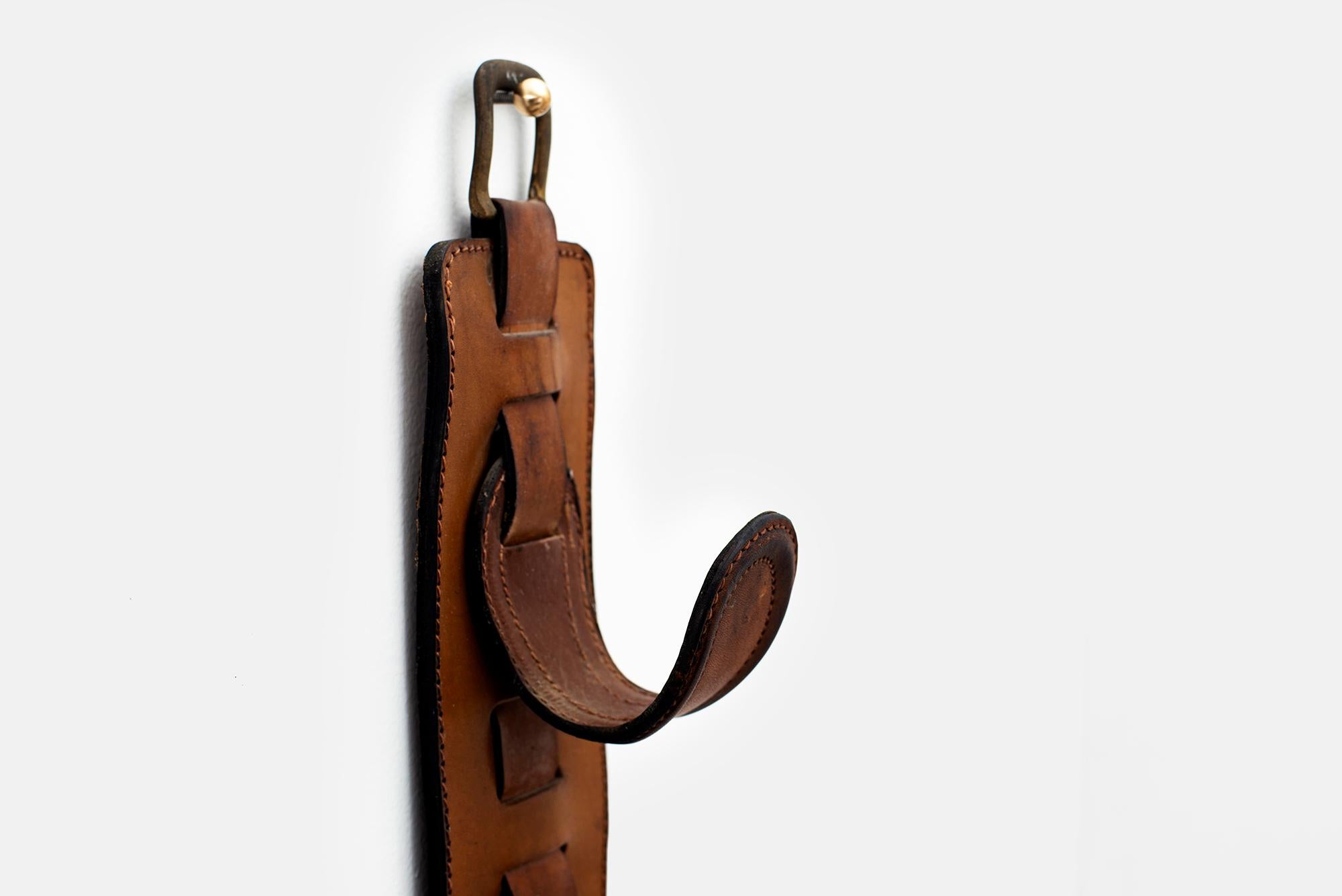 French Jacques Adnet Leather Wall Hook For Sale
