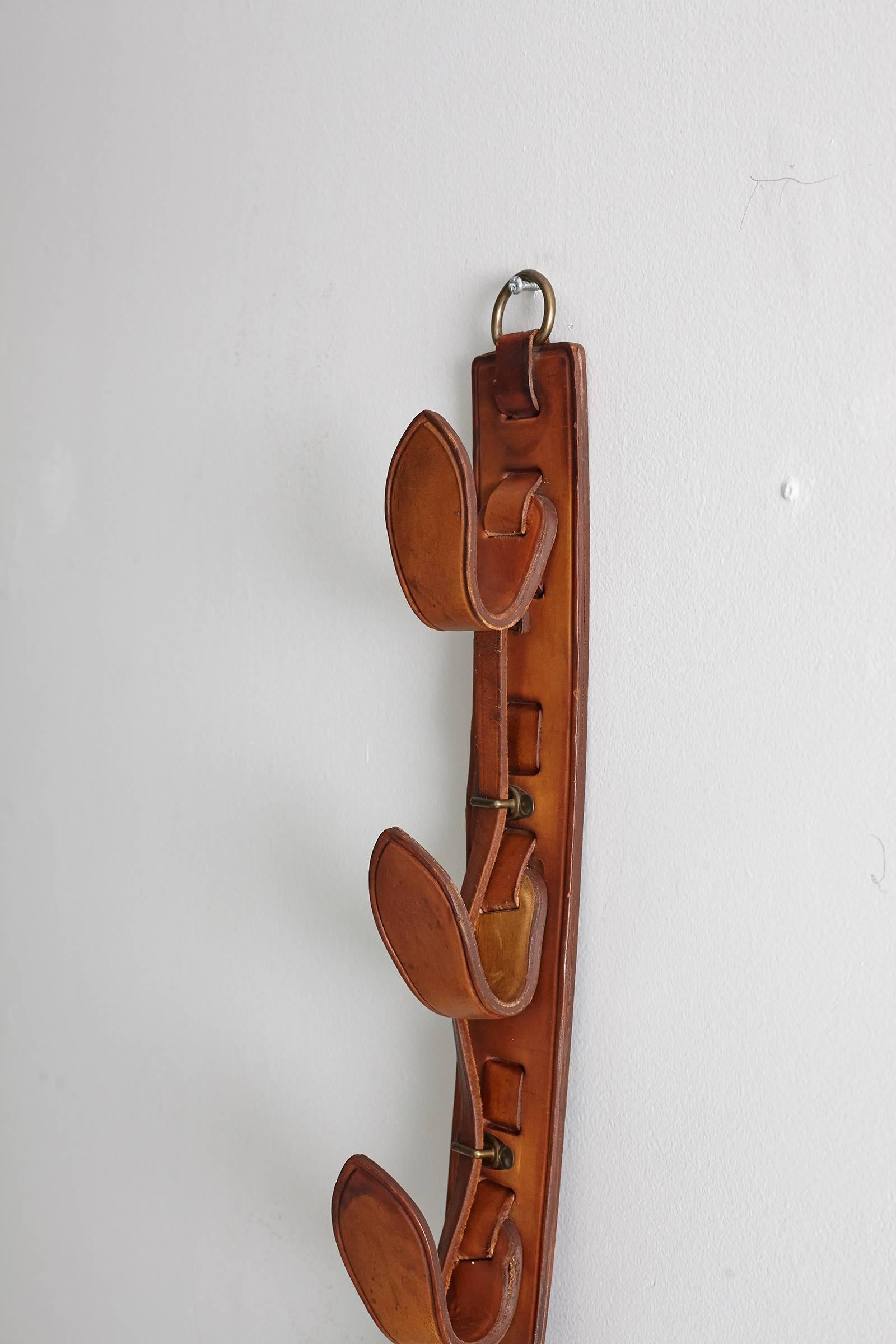 Mid-20th Century Jacques Adnet Leather Wall Hook For Sale