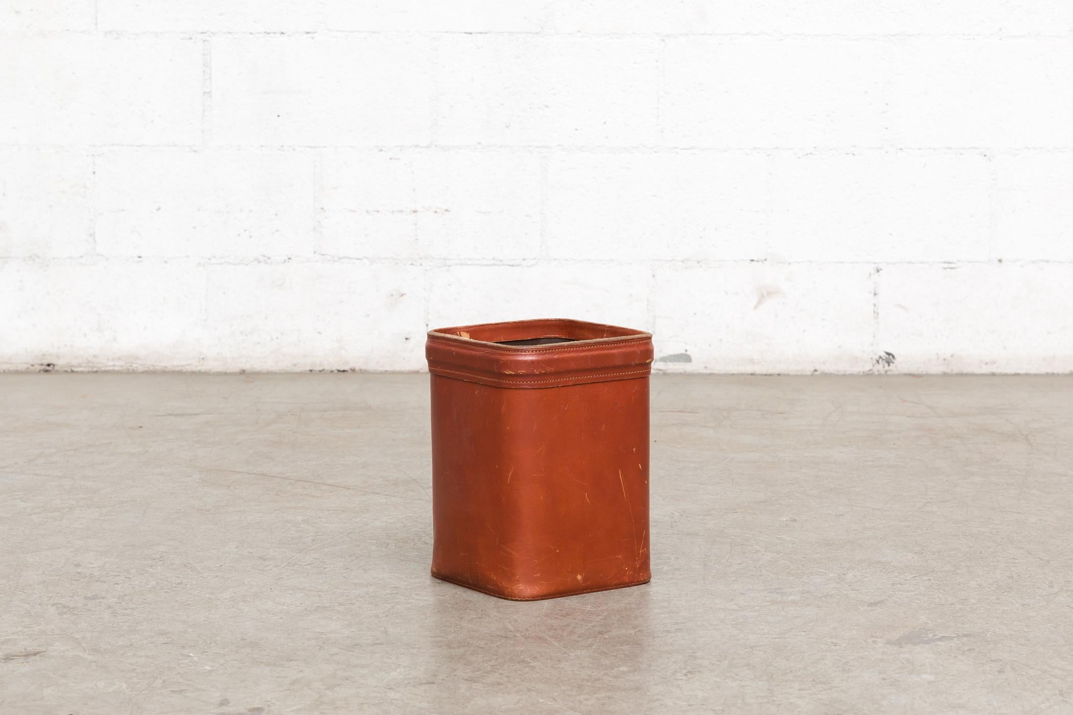 Mid-Century Modern Jacques Adnet Leather Waste Basket