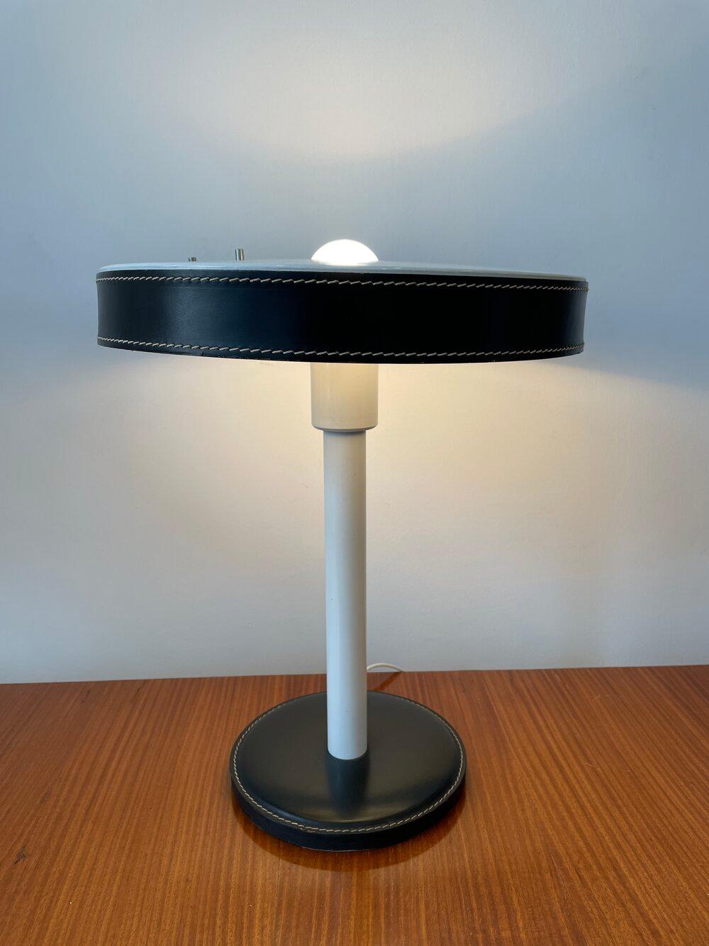 Mid-Century Modern Jacques Adnet Leather with Metal Base Table Lamp