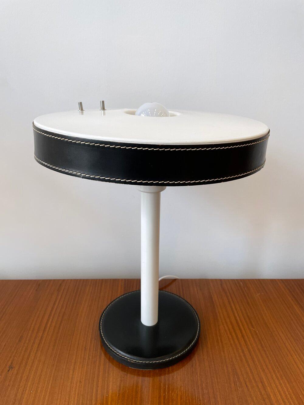 Jacques Adnet Leather with Metal Base Table Lamp In Good Condition In Long Island City, NY
