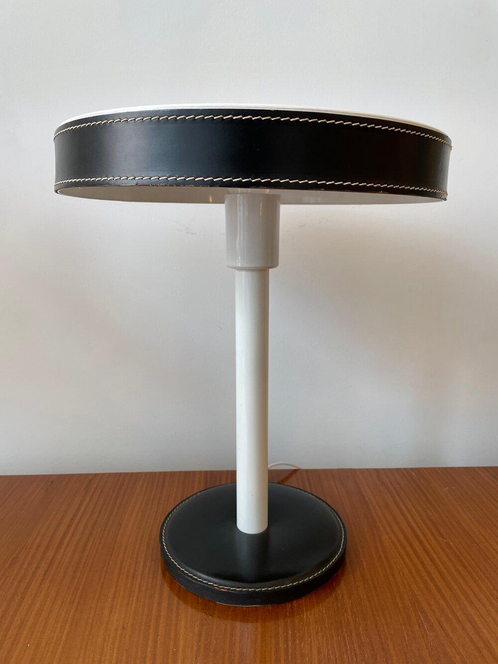 20th Century Jacques Adnet Leather with Metal Base Table Lamp