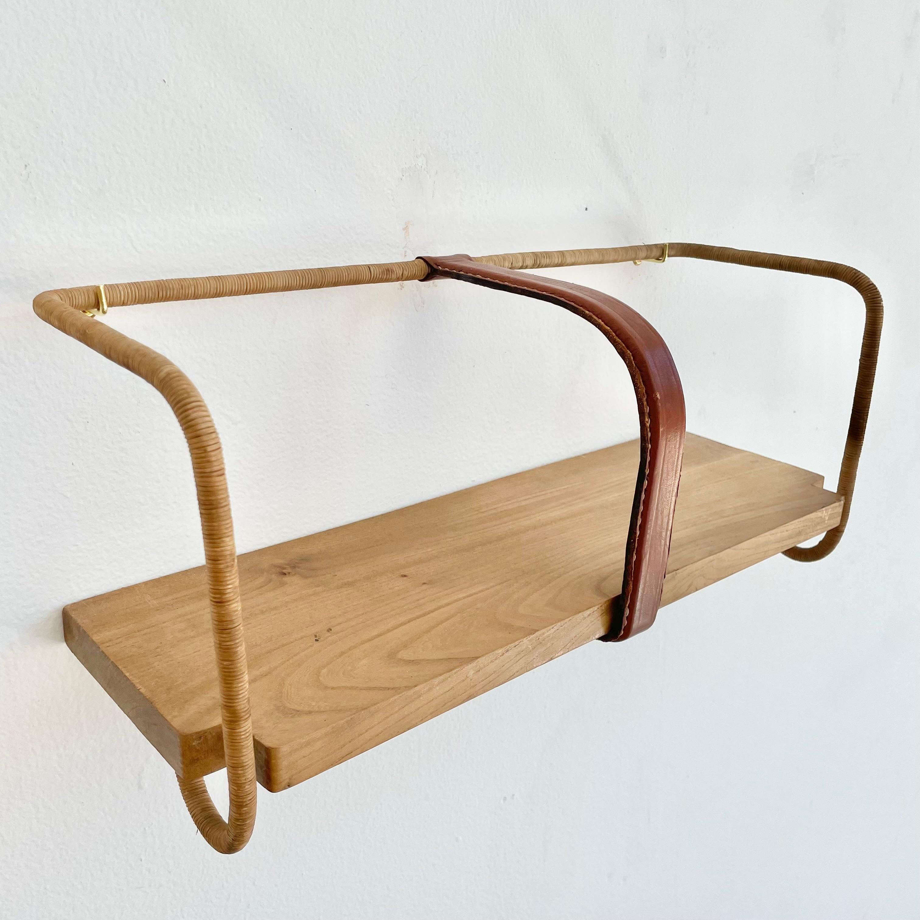 Jacques Adnet Leather, Wood and Twine Shelf, 1950s France For Sale 6