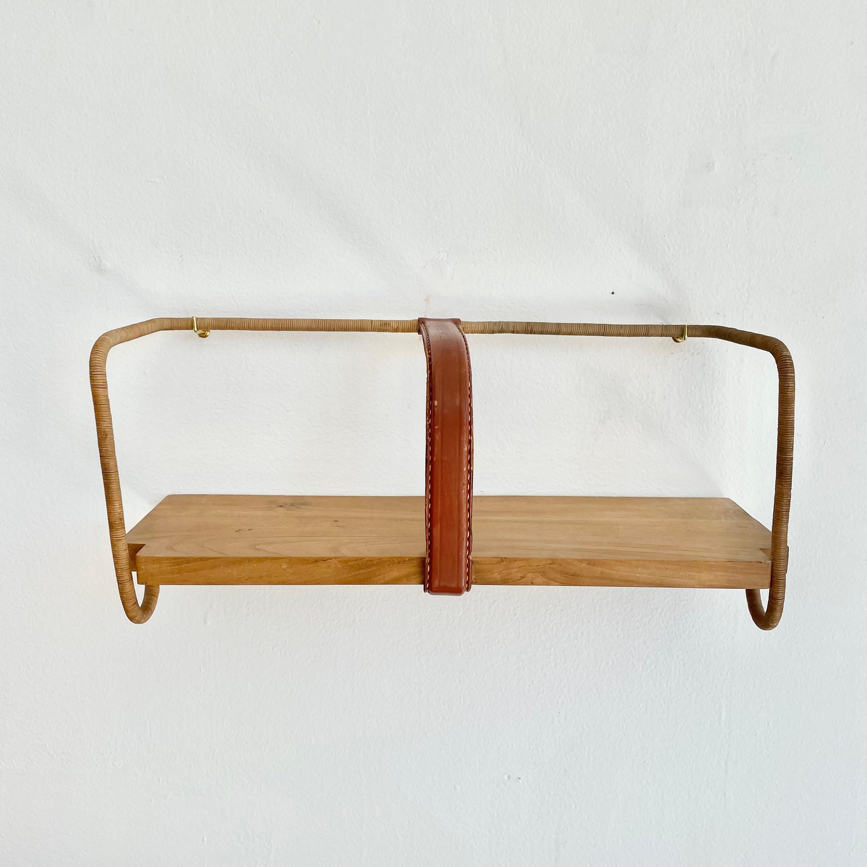 Jacques Adnet Leather, Wood and Twine Shelf, 1950s France For Sale 7