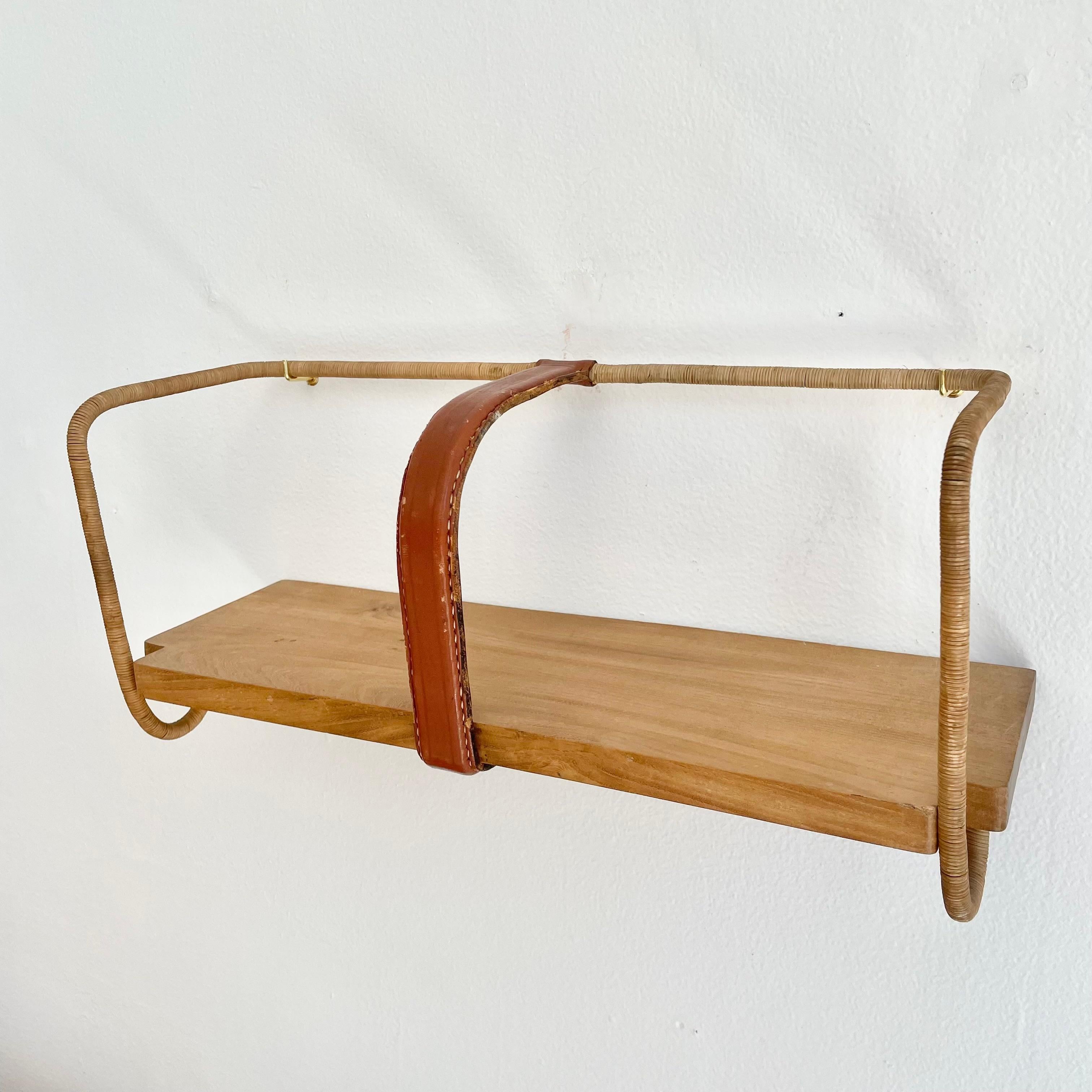 Jacques Adnet Leather, Wood and Twine Shelf, 1950s France For Sale 8