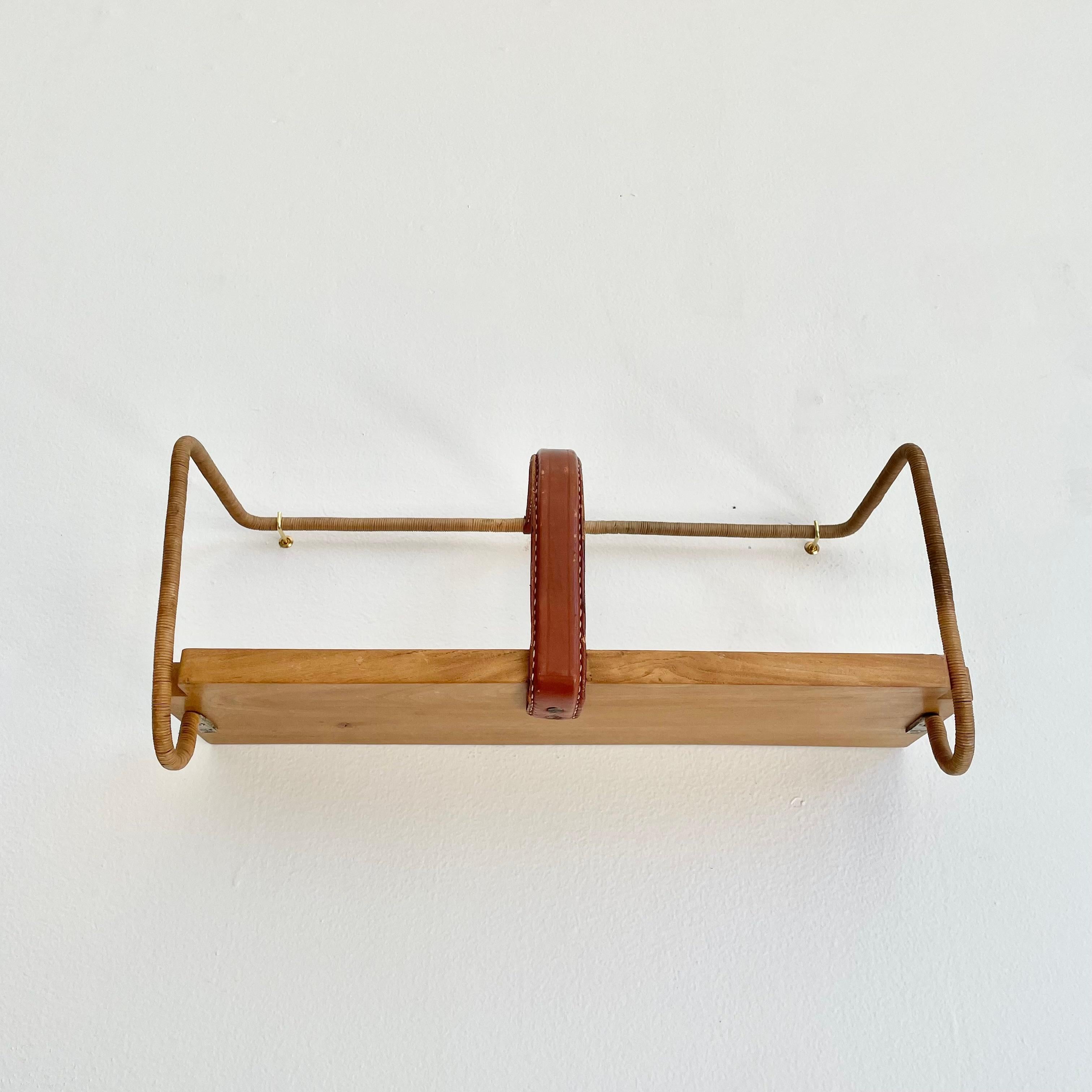 Jacques Adnet Leather, Wood and Twine Shelf, 1950s France For Sale 10