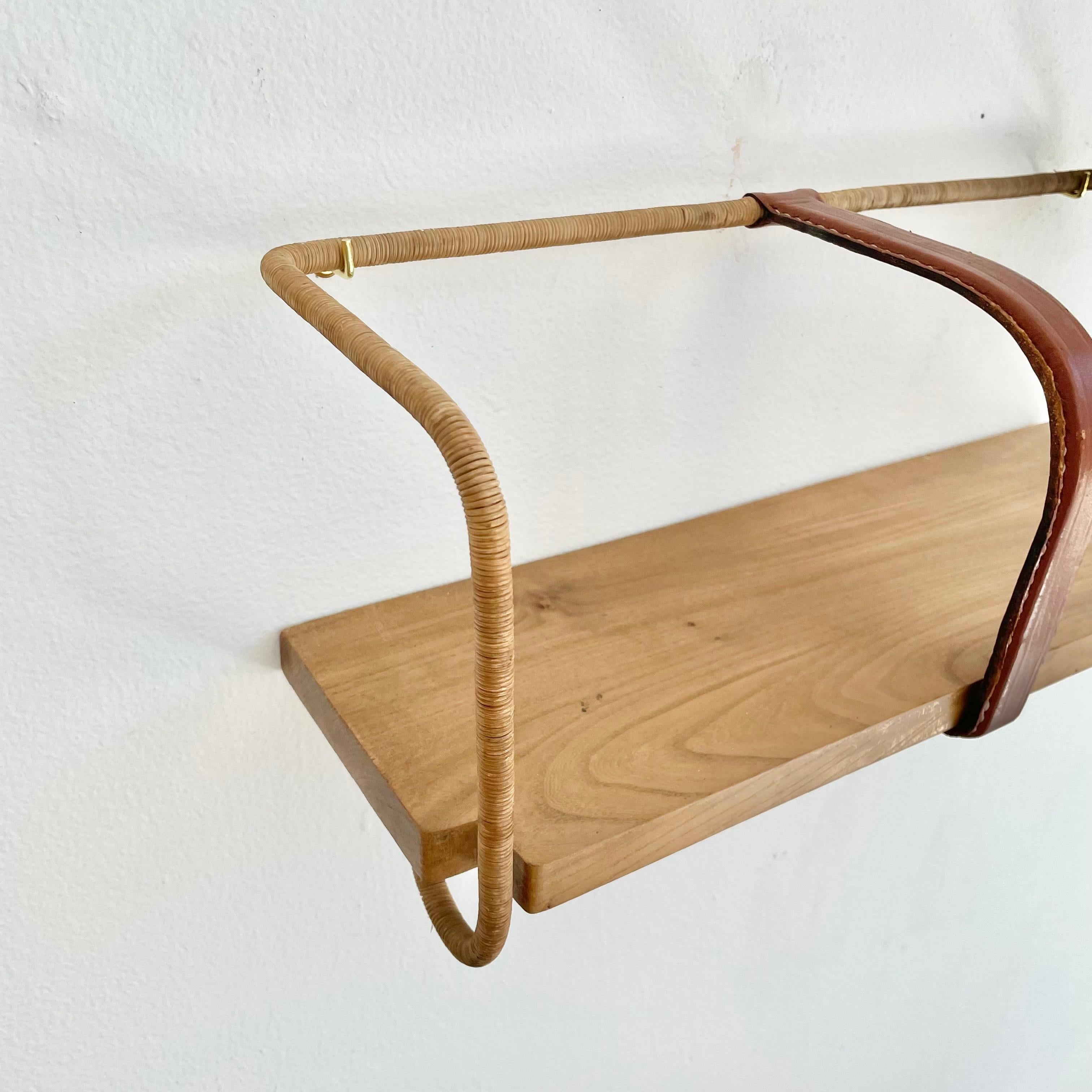 Jacques Adnet Leather, Wood and Twine Shelf, 1950s France For Sale 11