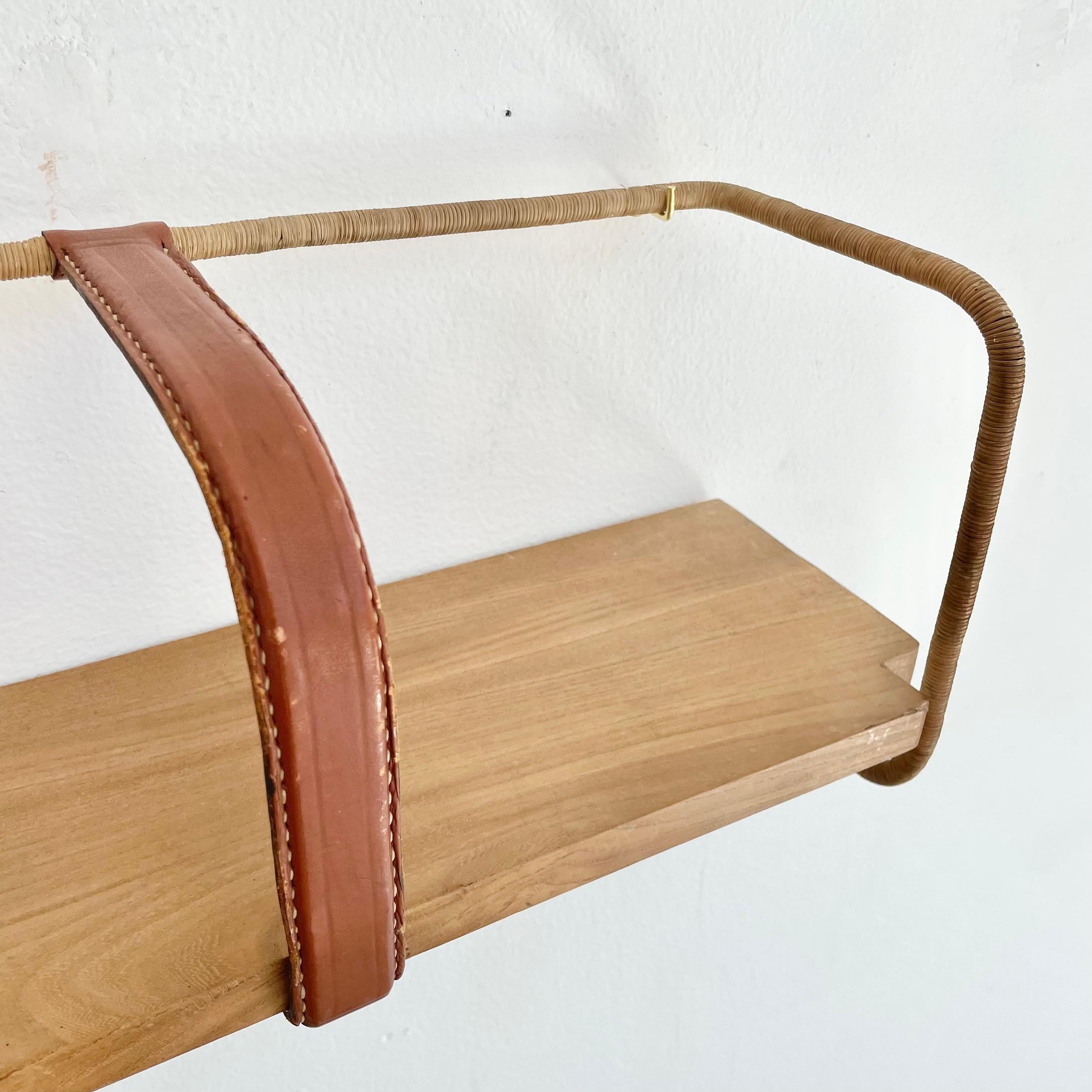 Jacques Adnet Leather, Wood and Twine Shelf, 1950s France For Sale 12
