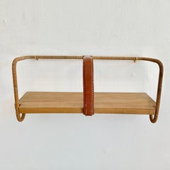 Jacques Adnet Leather, Wood and Twine Shelf, 1950s France