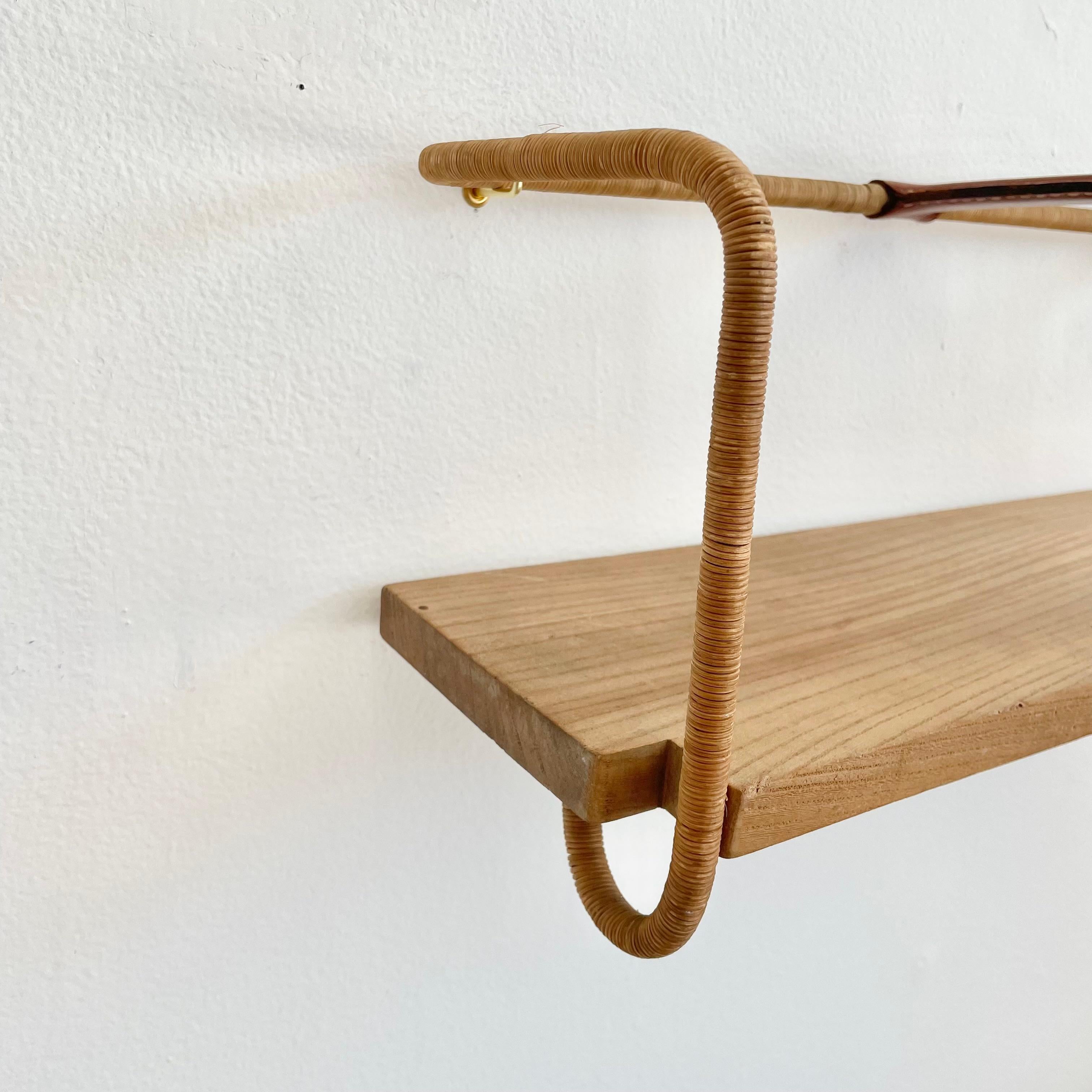 Mid-20th Century Jacques Adnet Leather, Wood and Twine Shelf, 1950s France For Sale
