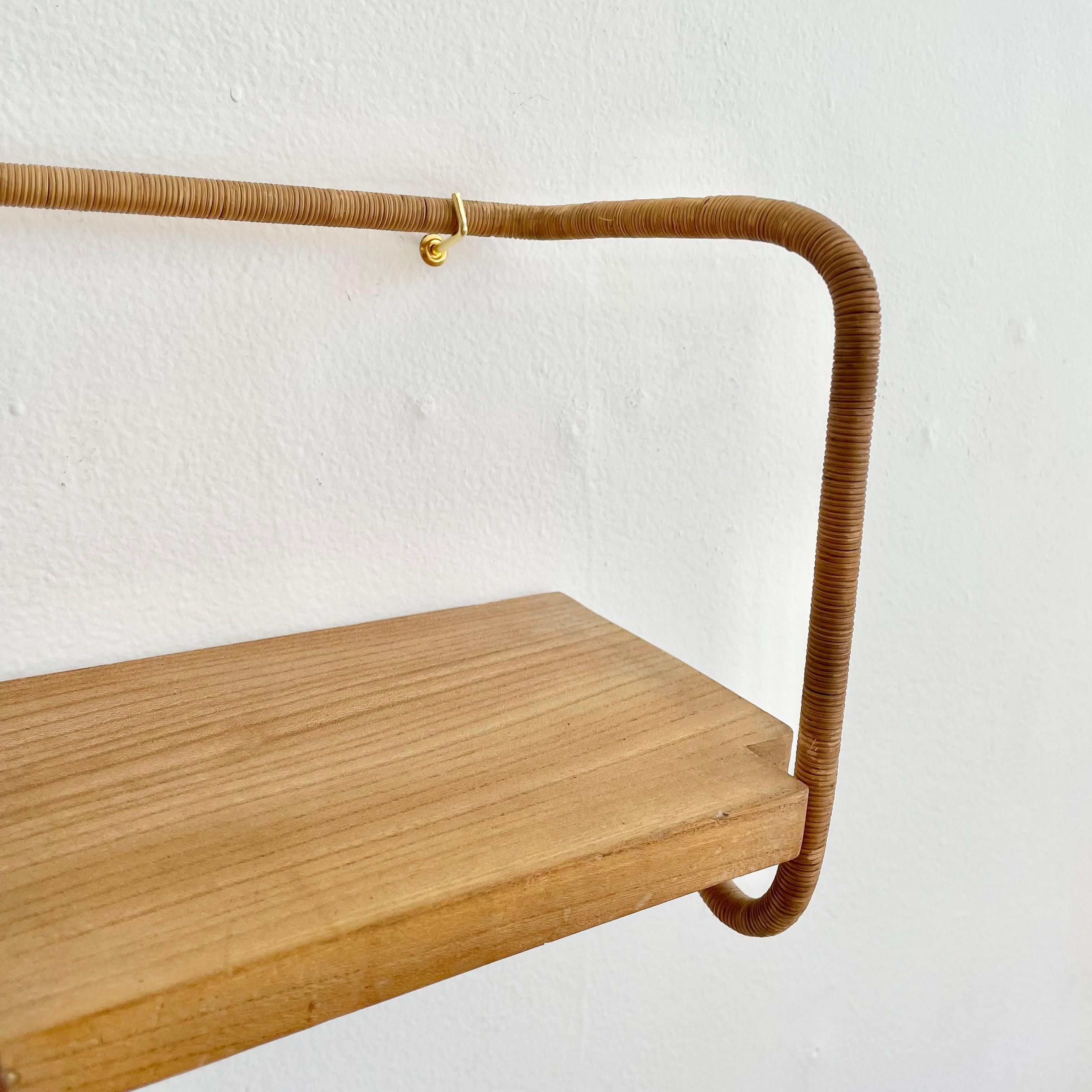Jacques Adnet Leather, Wood and Twine Shelf, 1950s France For Sale 1